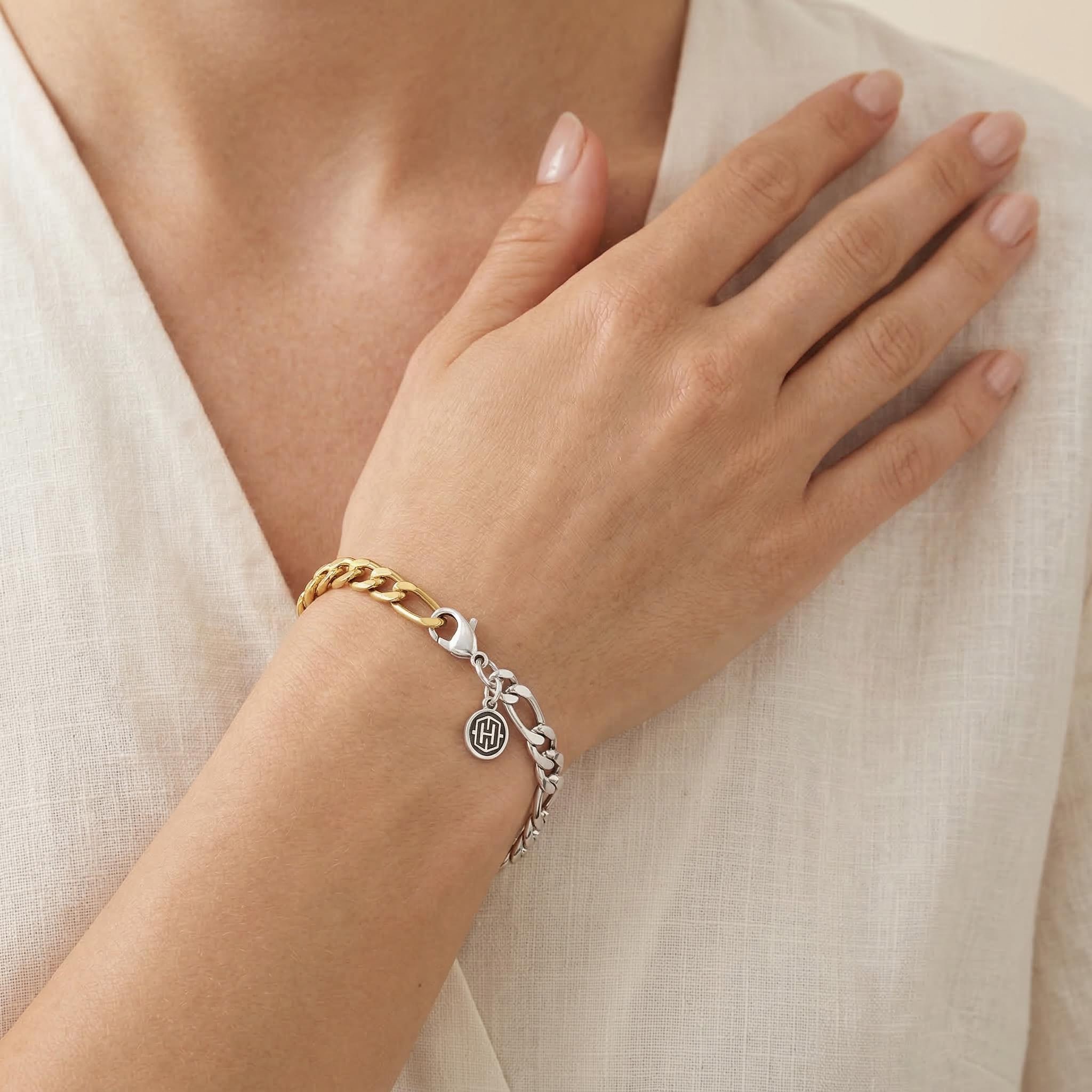 Women's 5mm Two-tone Figaro Bracelet Gold With Street Luxury Shine - Image 3