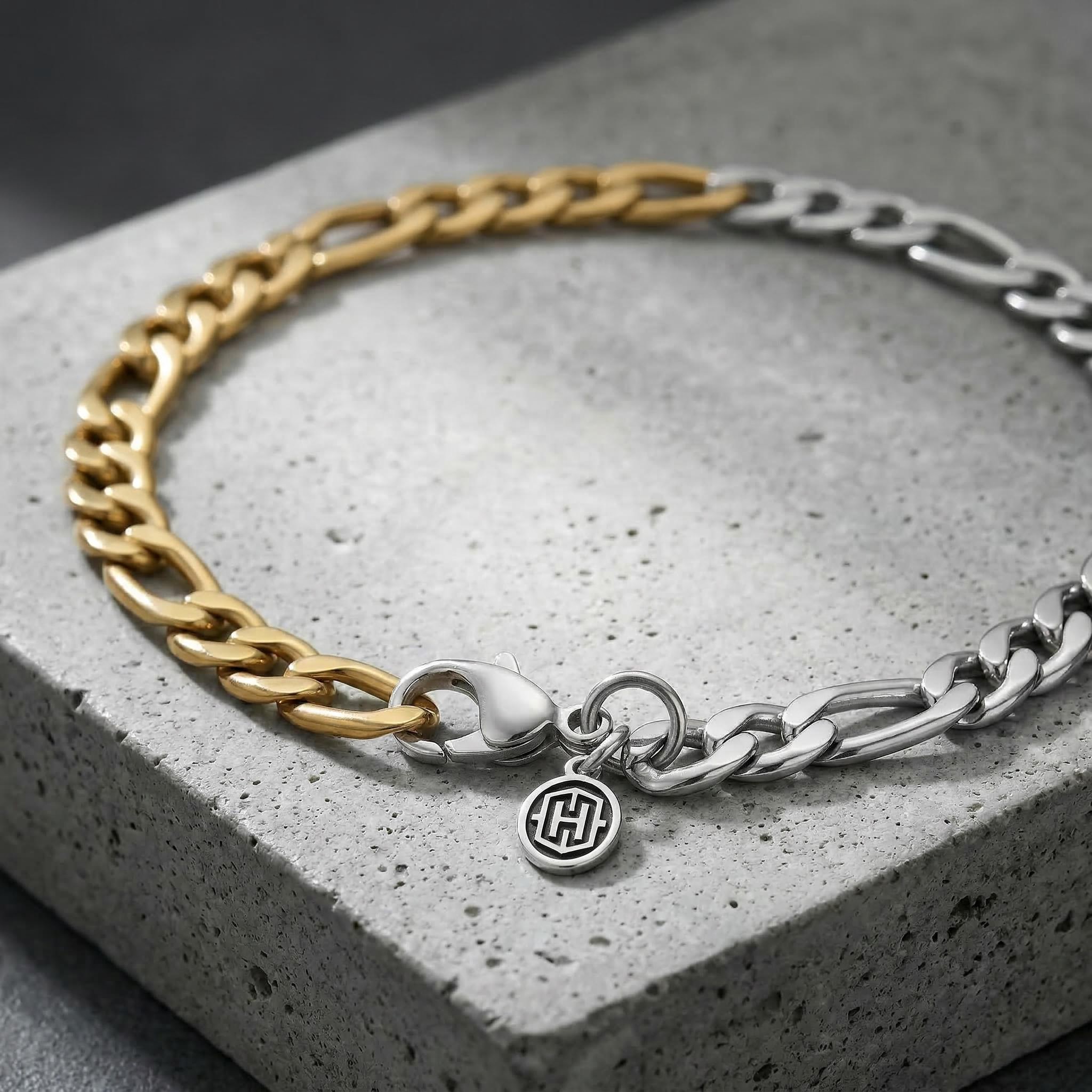 Women's 5mm Two-tone Figaro Bracelet Gold With Street Luxury Shine - Image 4