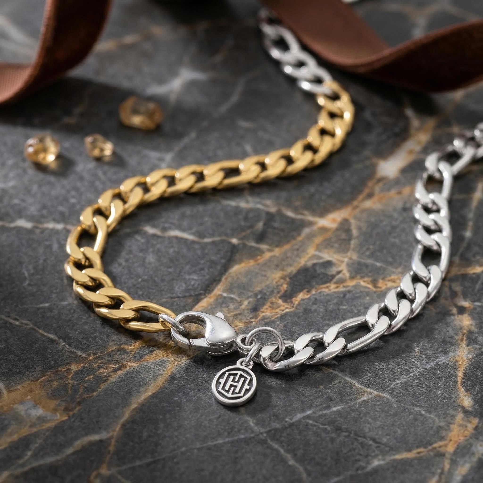 Women's 5mm Two-tone Figaro Bracelet Gold With Street Luxury Shine - Image 5