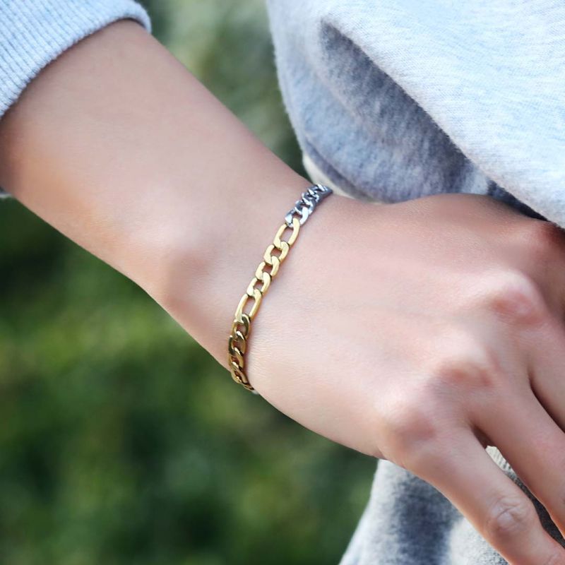 Women's 5mm Two-tone Figaro Bracelet Gold With Street Luxury Shine - Image 7
