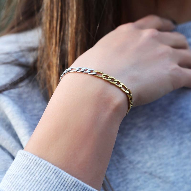 Women's 5mm Two-tone Figaro Bracelet Gold With Street Luxury Shine - Image 8