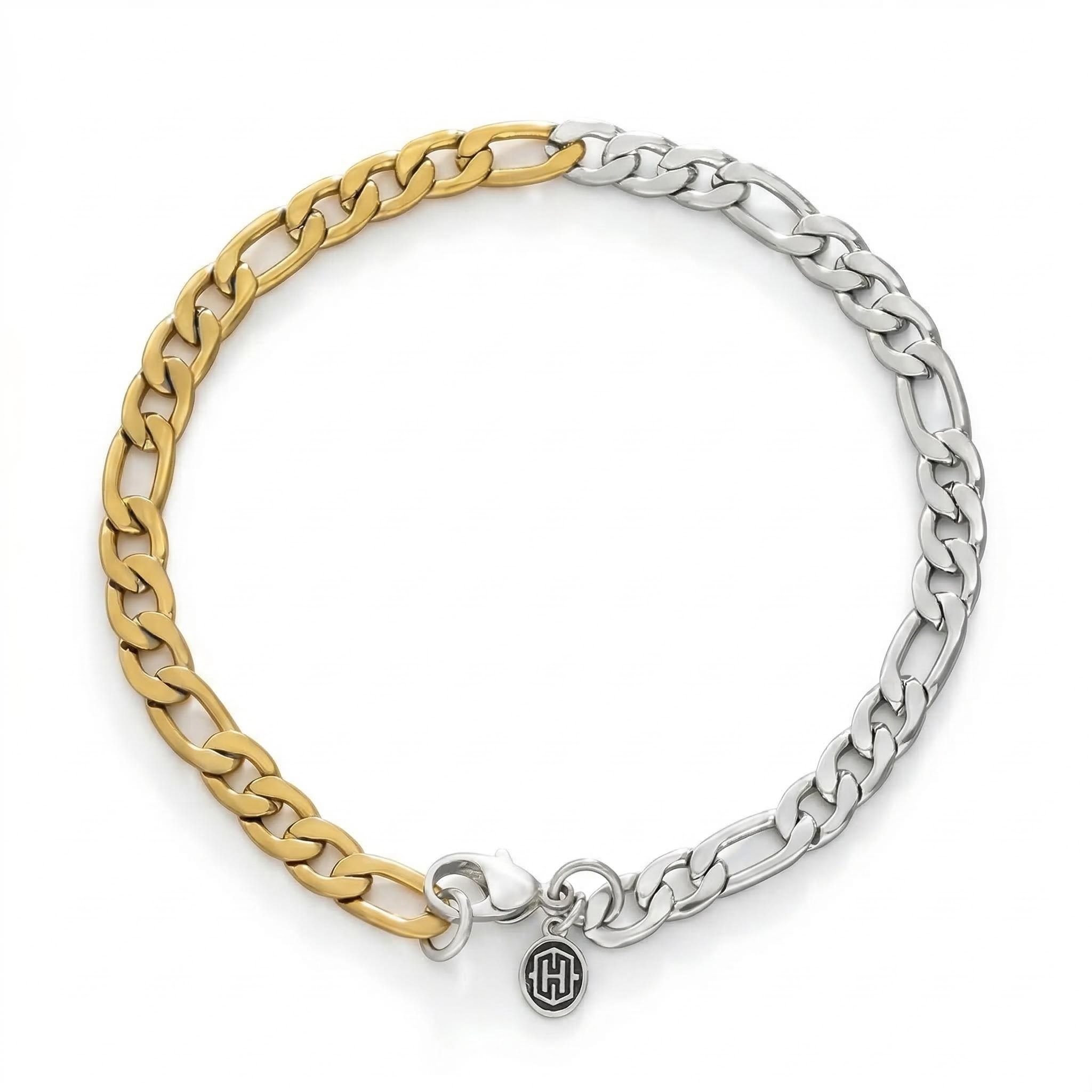 Women's 5mm Two-tone Figaro Bracelet Gold With Street Luxury Shine