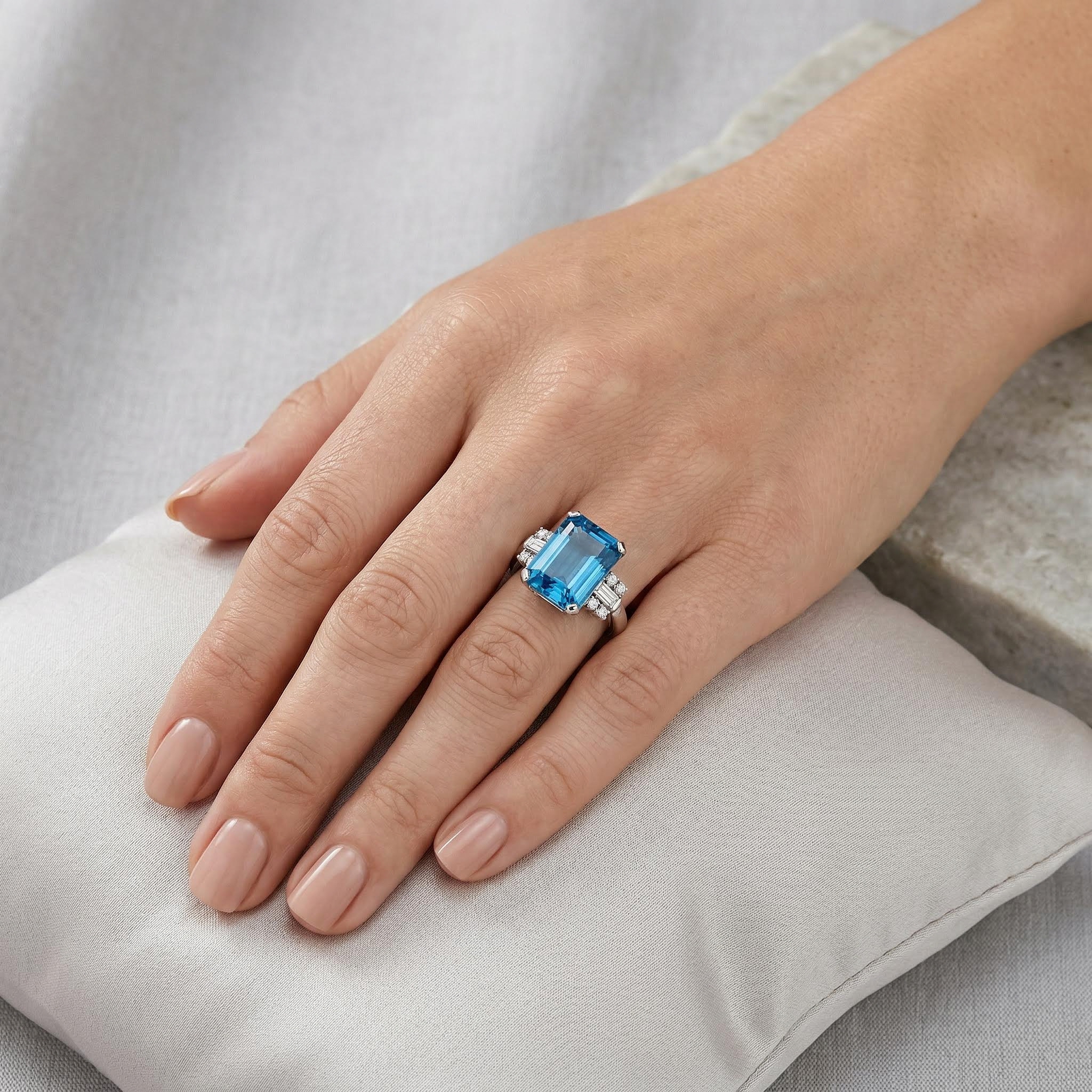Blue Sapphire Emerald Cut Engagement Ring Silver With Street Luxury Shine - Image 3