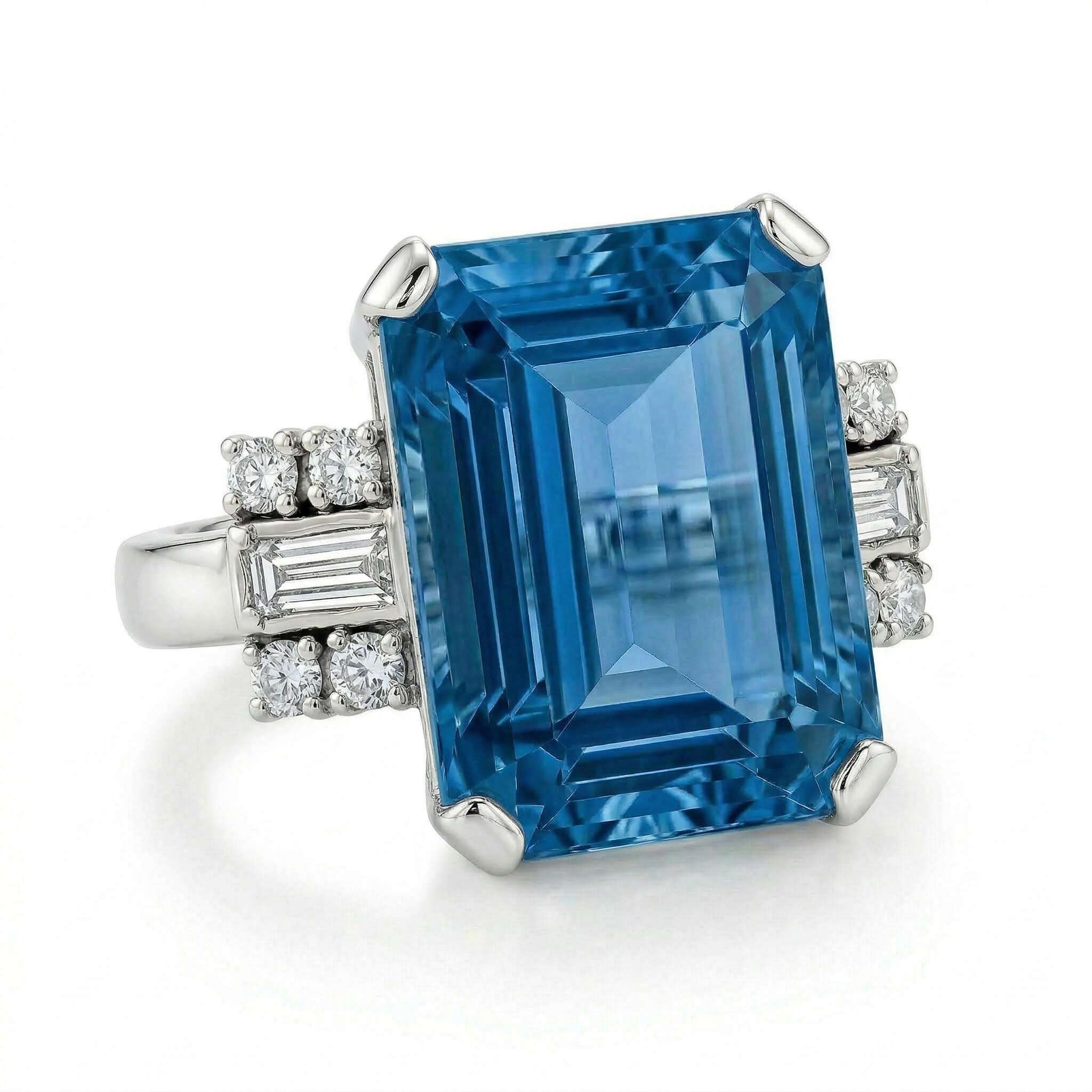 Blue Sapphire Emerald Cut Engagement Ring Silver With Street Luxury Shine - Image 4