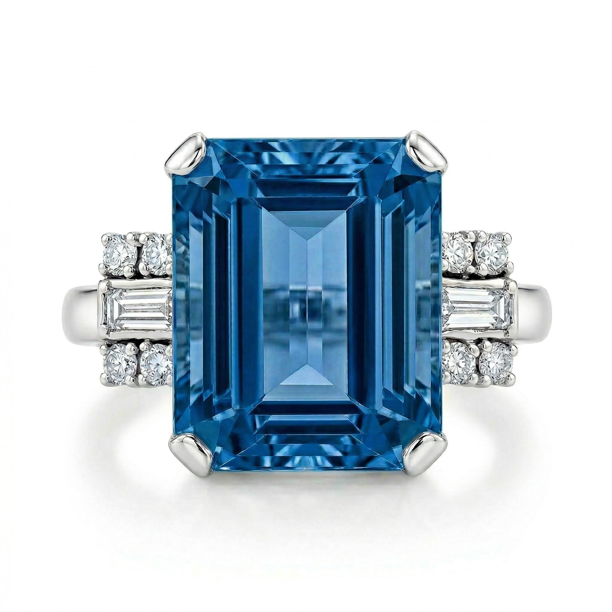Blue Sapphire Emerald Cut Engagement Ring Silver With Street Luxury Shine
