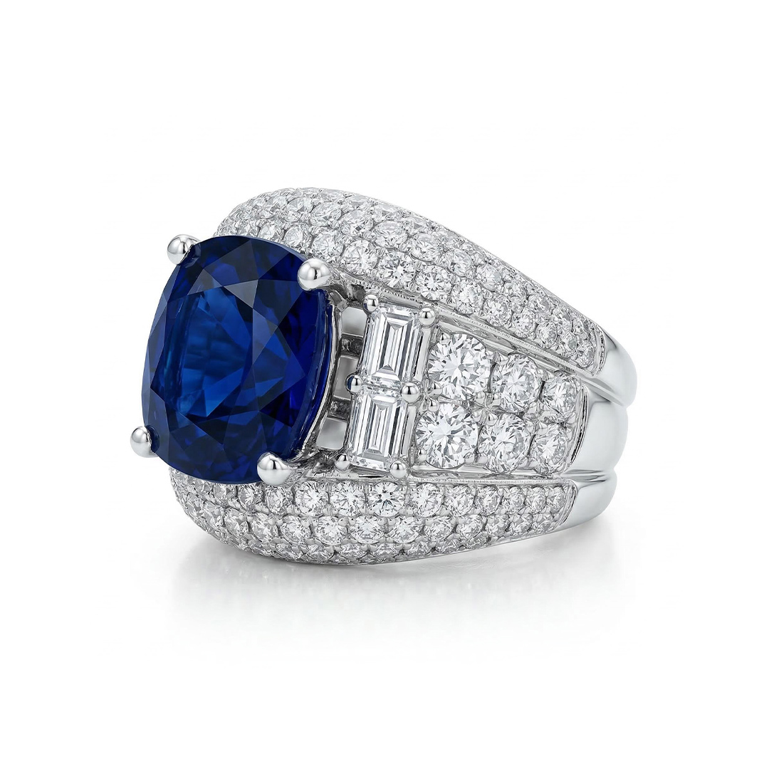 Bold Opulent Iced Out Sapphire Cushion Cut Sterling Silver Engagement Ring - Image 4