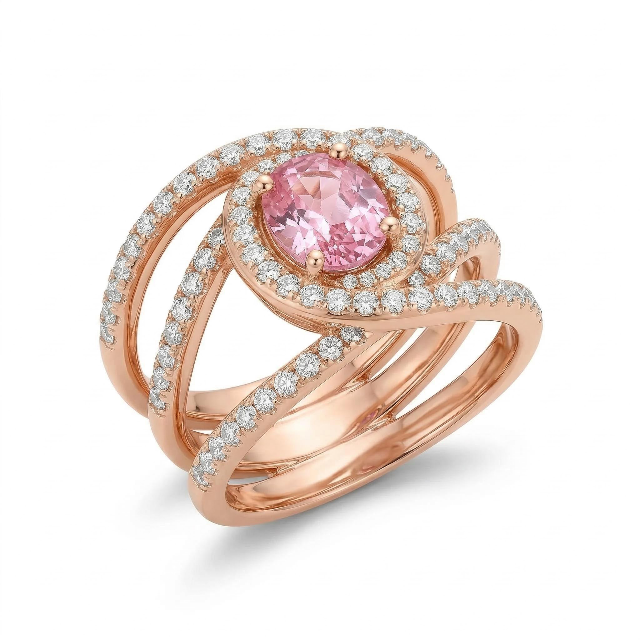 Bold Glittering Waved Oval Cut Engagement Ring In 18k Rose Gold Plated - Image 4