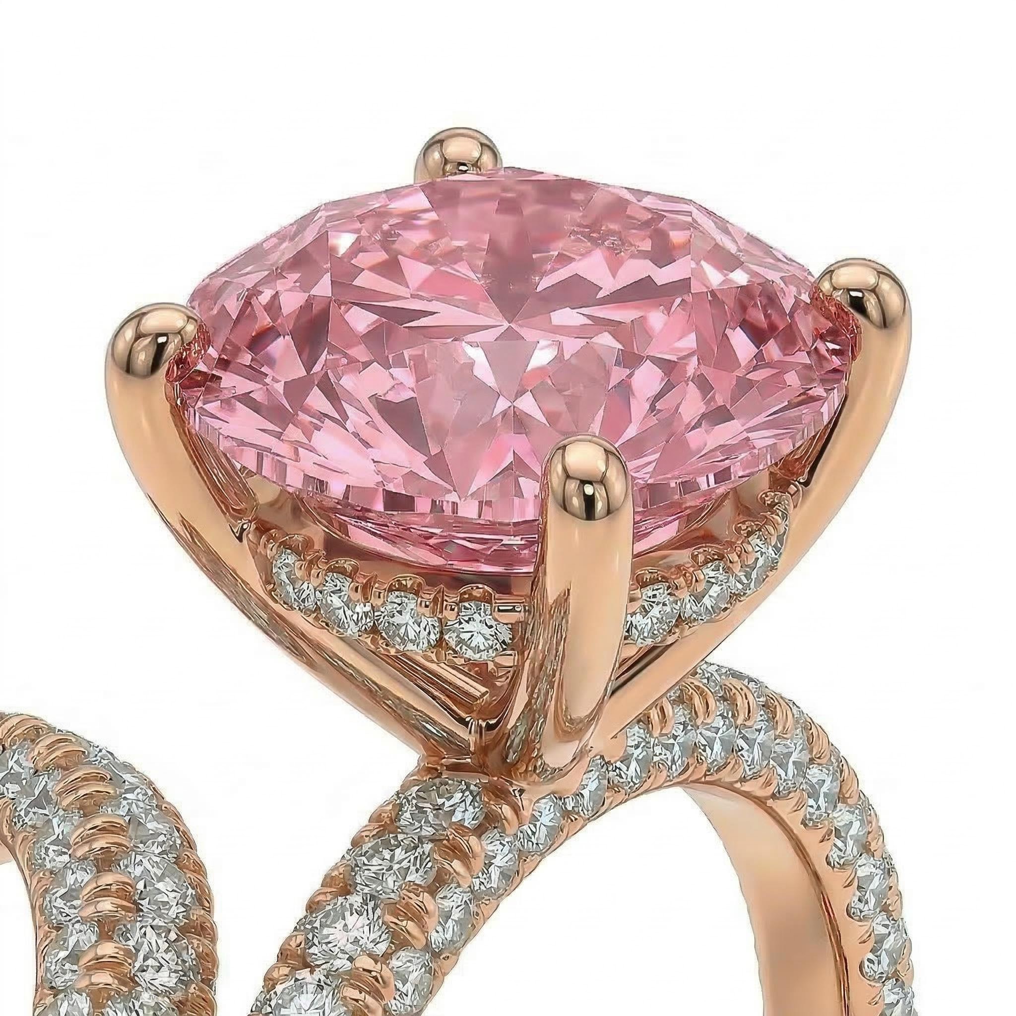 Sparkling Pink Cushion Cut Halo Engagement Ring Set In 18k Rose Gold Plated - Image 5