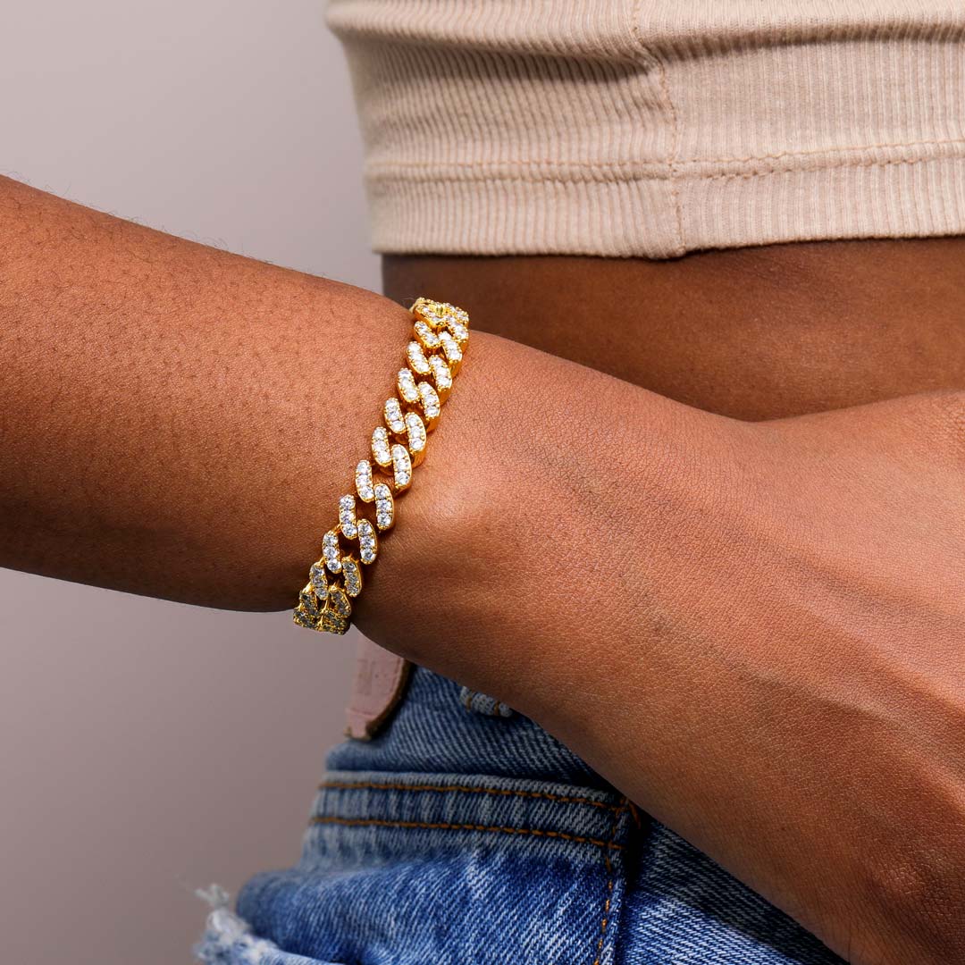 Women's Iced Out 8mm Cuban Link Bracelet In Gold With Street Luxury Shine - Image 3