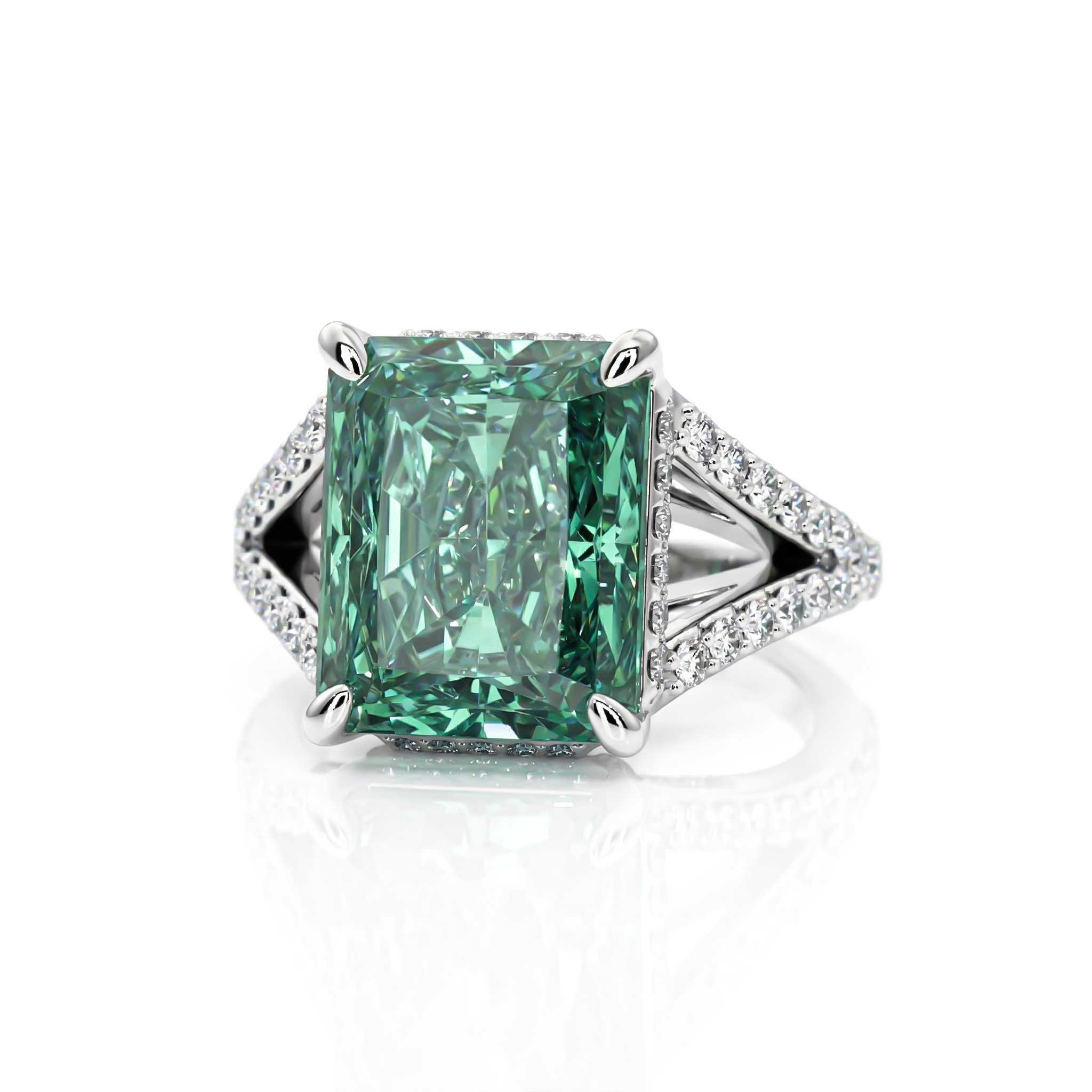 Bold 9ct Fancy Blue Green Radiant Cut Sterling Silver Engagement Ring - Image 4