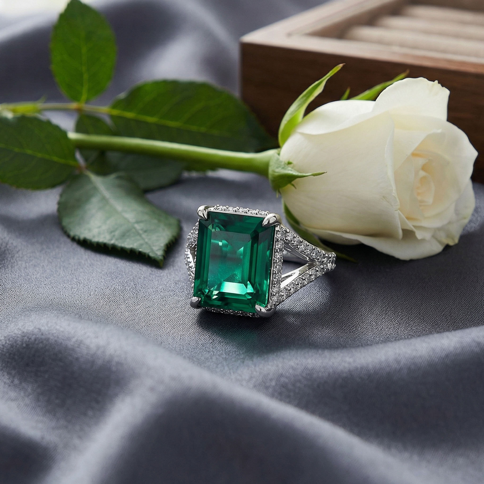 Bold 9ct Fancy Blue Green Radiant Cut Sterling Silver Engagement Ring - Image 7