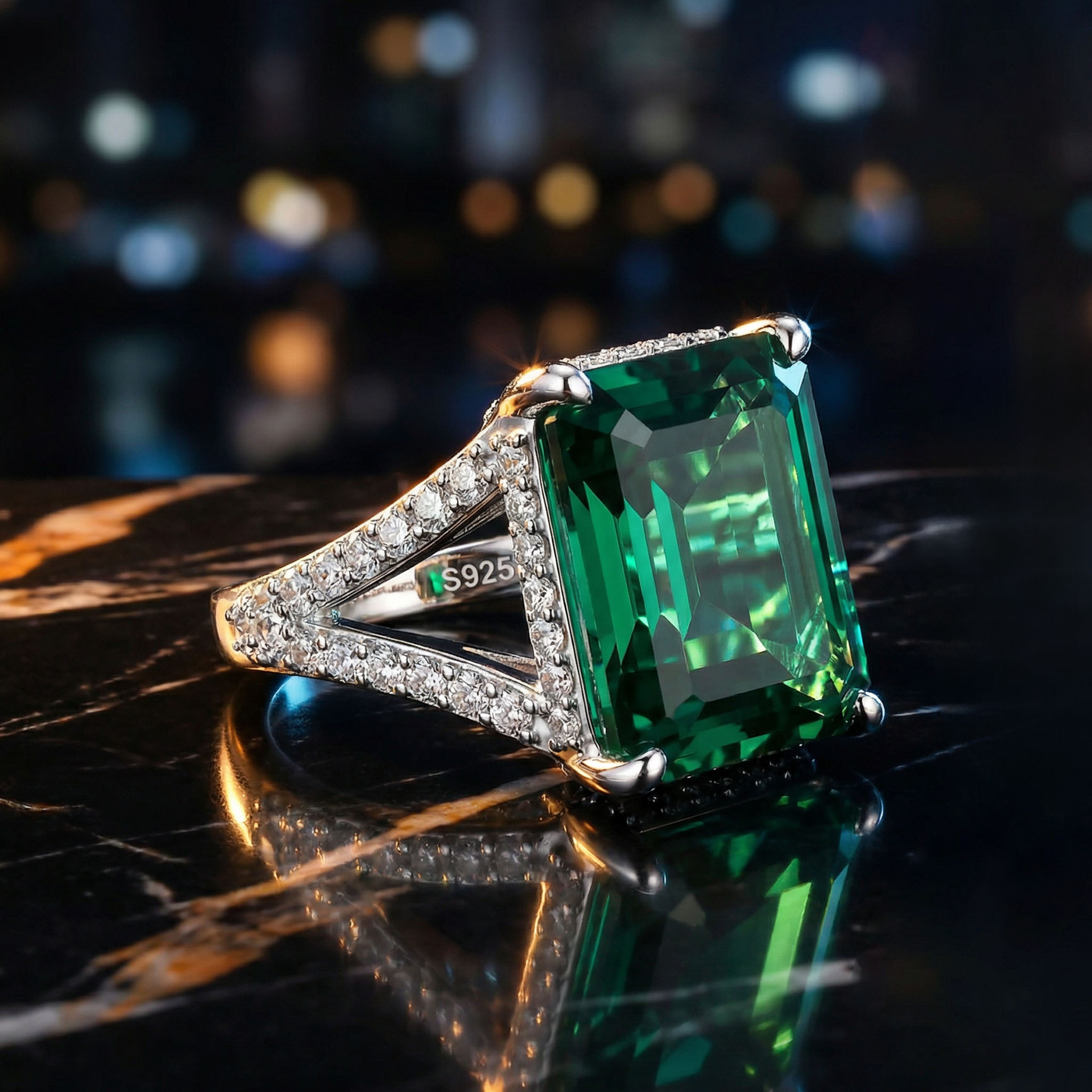 Bold 9ct Fancy Blue Green Radiant Cut Sterling Silver Engagement Ring - Image 8