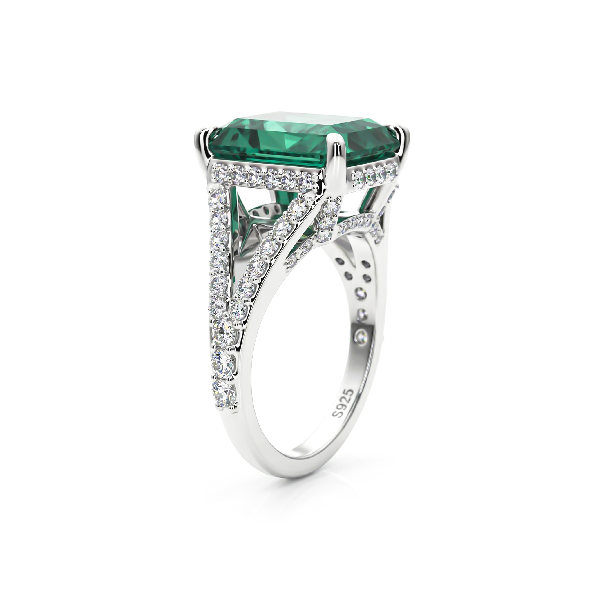 Bold 9ct Fancy Blue Green Radiant Cut Sterling Silver Engagement Ring