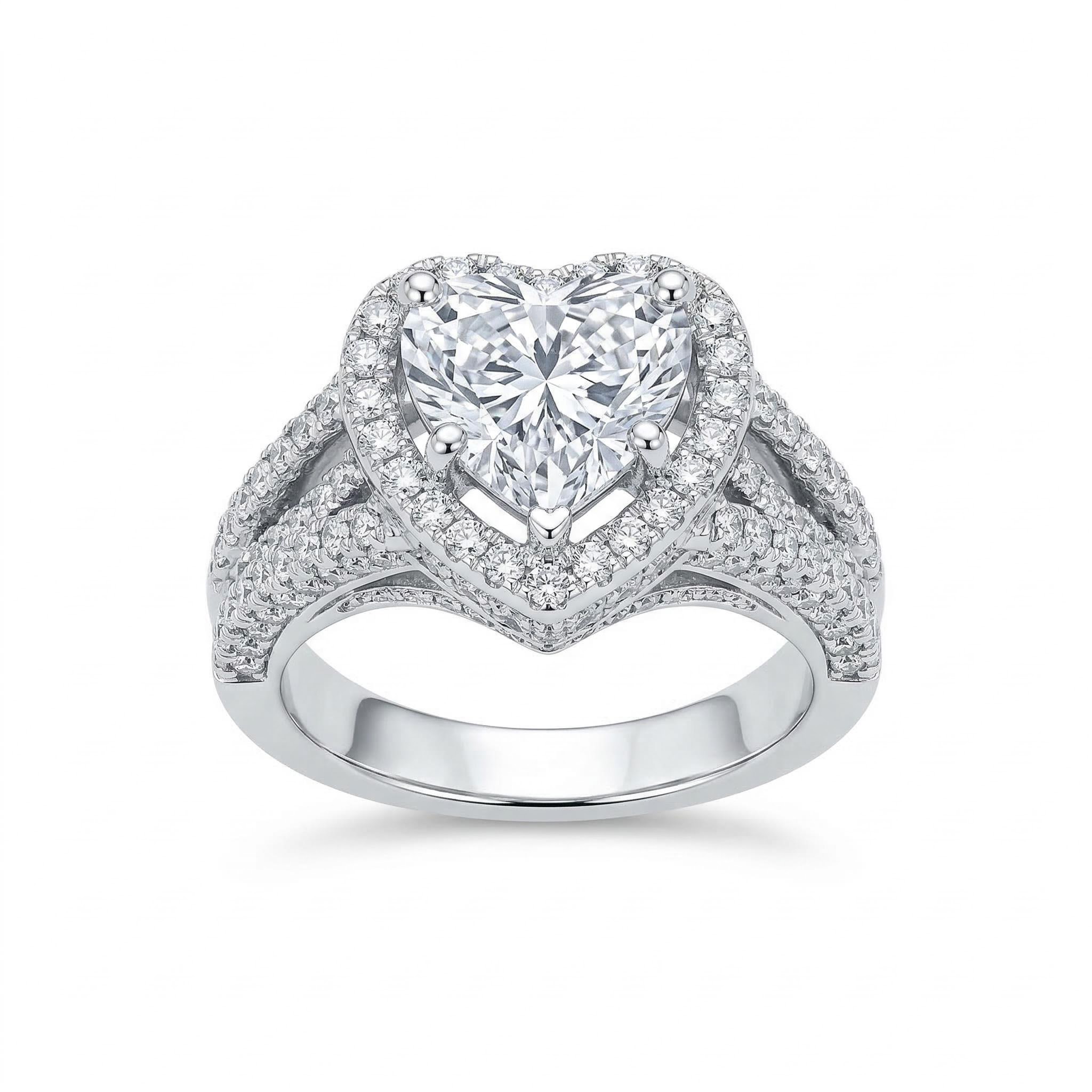 Shiny Heart-shaped Eternal Halo Engagement Ring In S925 Sterling Silver