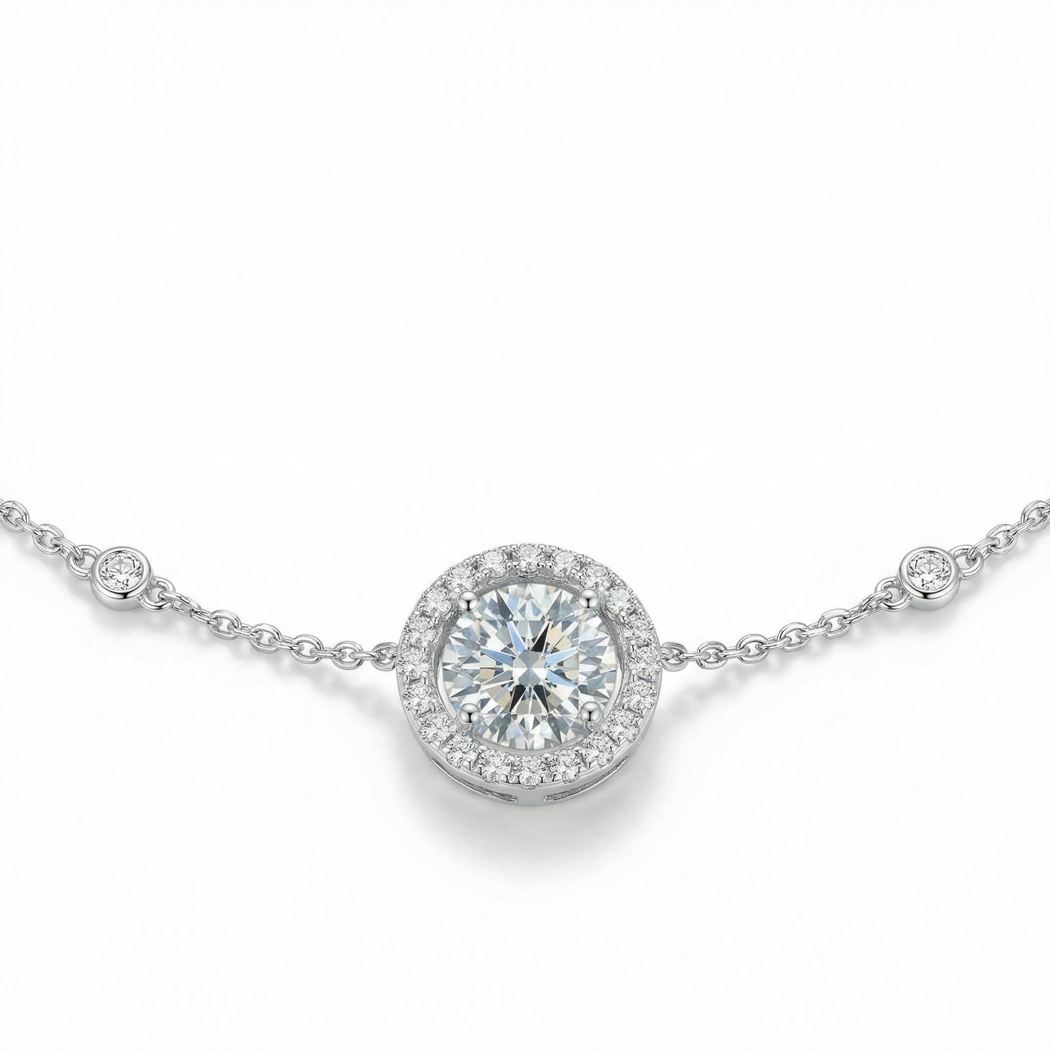 Bold 18 Dazzling Round Cut Halo Circle Pendant Necklace In Sterling Silver - Image 4