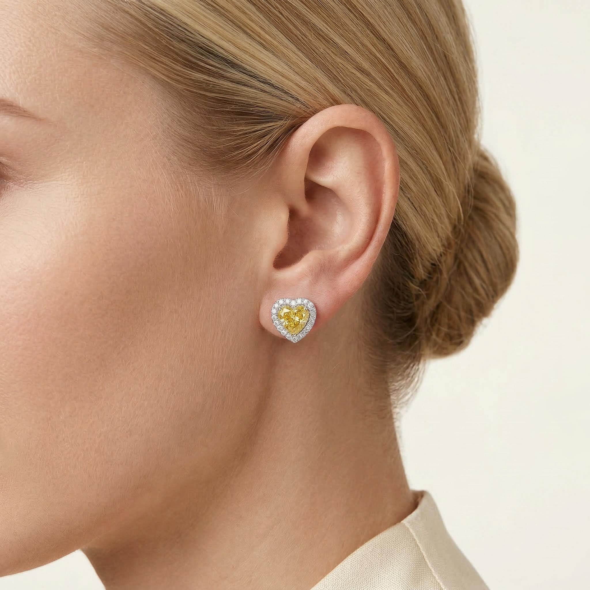 Fancy Yellow Heart Cut Halo Earring Iced Out Shine With Street Luxury - Image 3