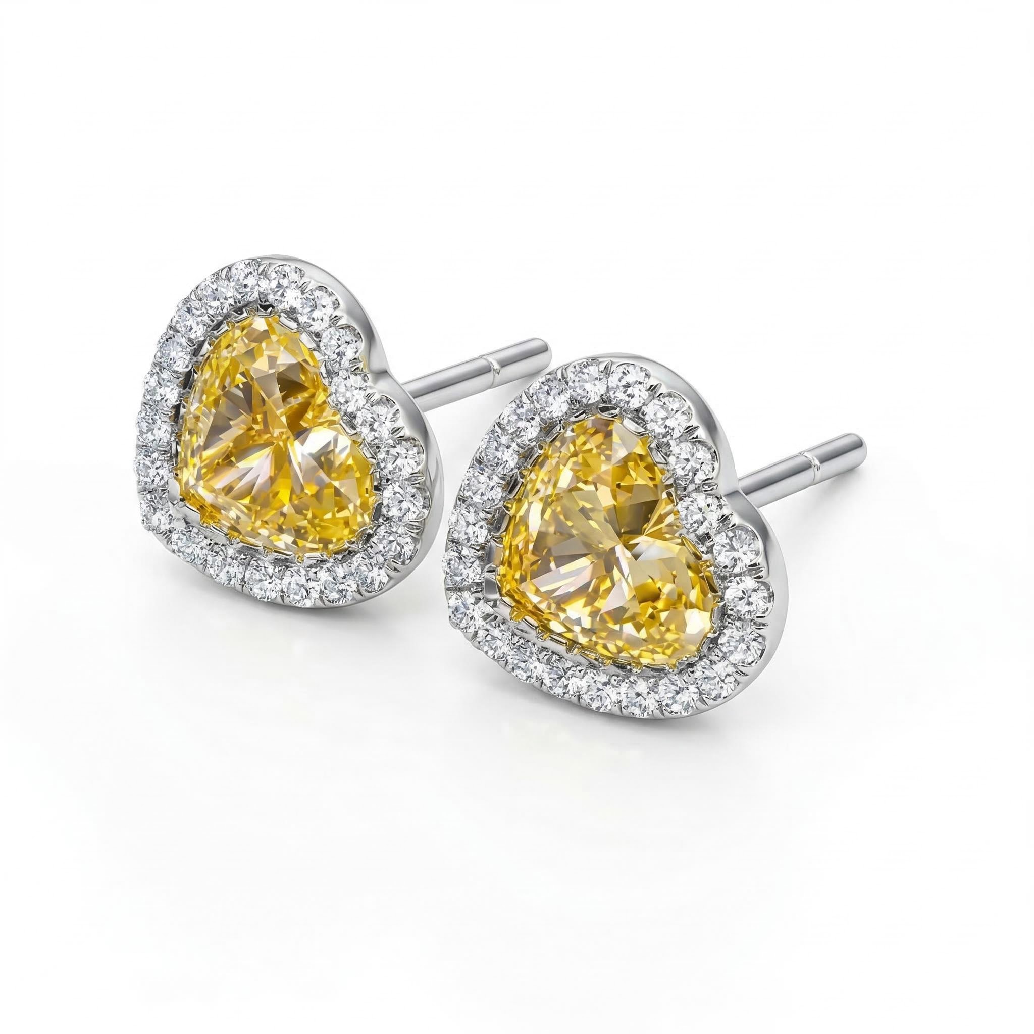 Fancy Yellow Heart Cut Halo Earring Iced Out Shine With Street Luxury - Image 4
