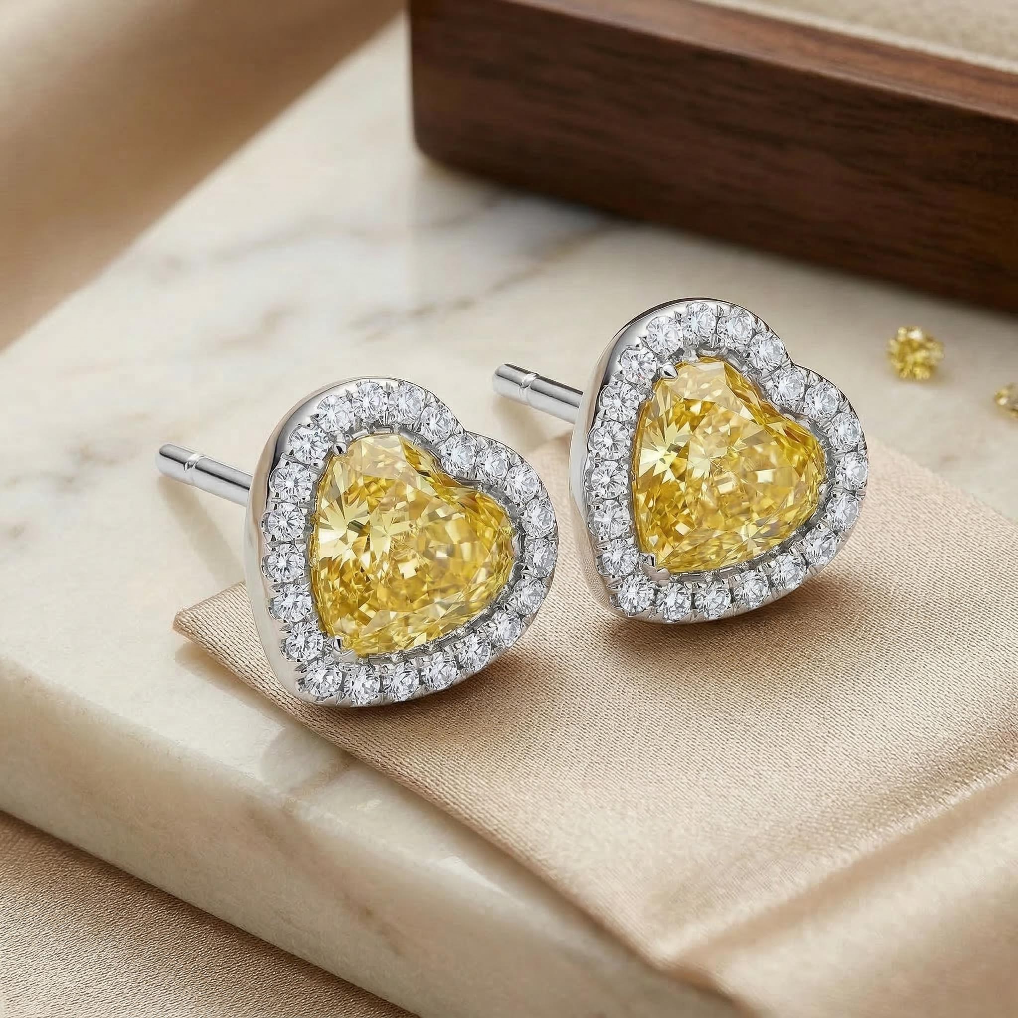 Fancy Yellow Heart Cut Halo Earring Iced Out Shine With Street Luxury - Image 5