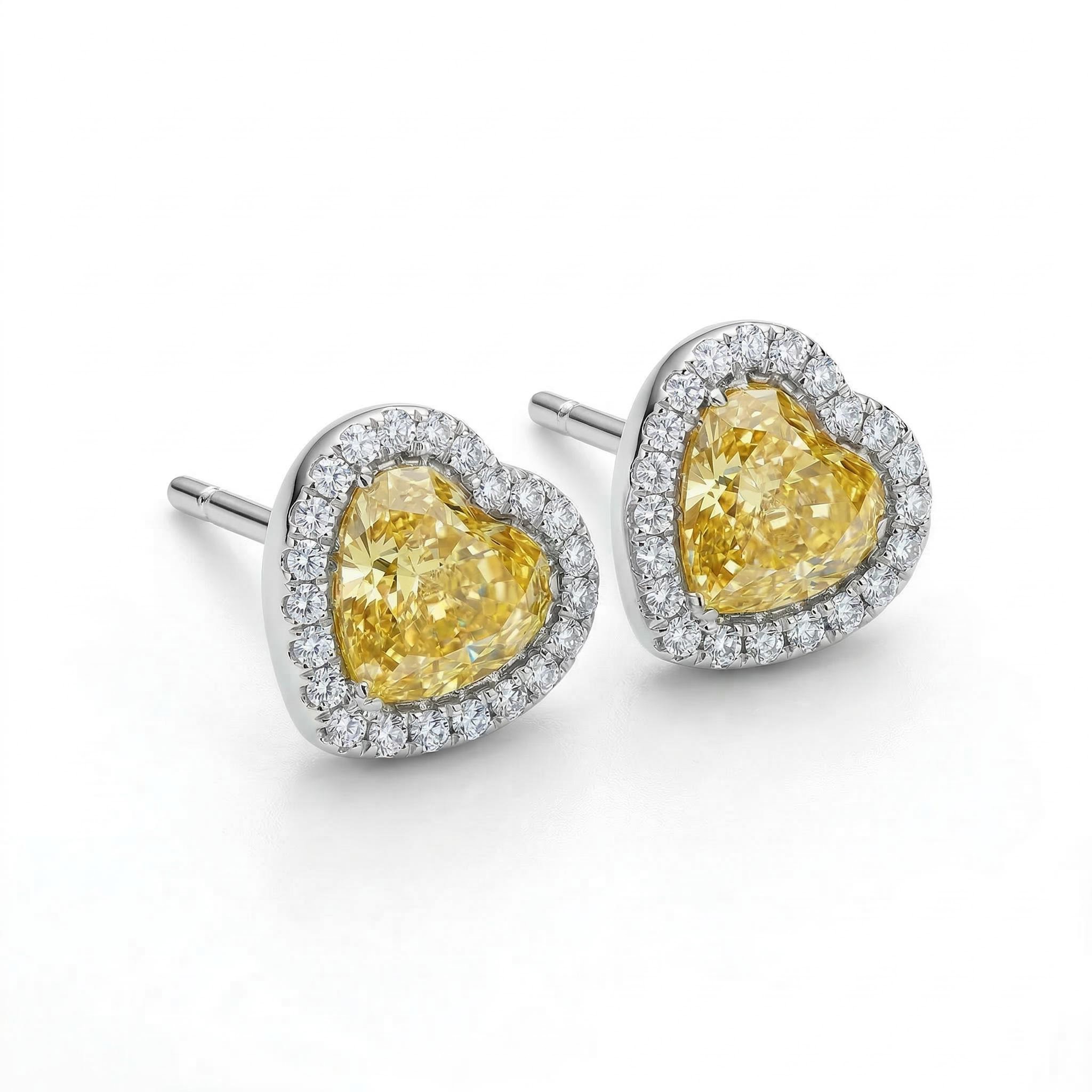 Fancy Yellow Heart Cut Halo Earring Iced Out Shine With Street Luxury