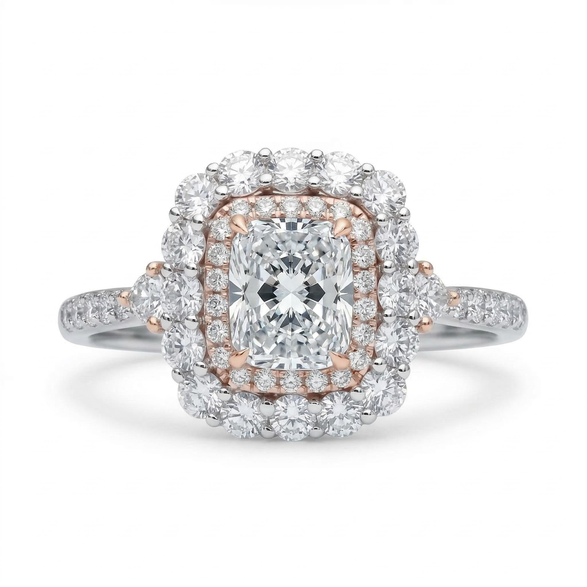 Bold 5.17ct Radiant & Round Cut Vvs Moissanite S925 Silver Engagement Ring