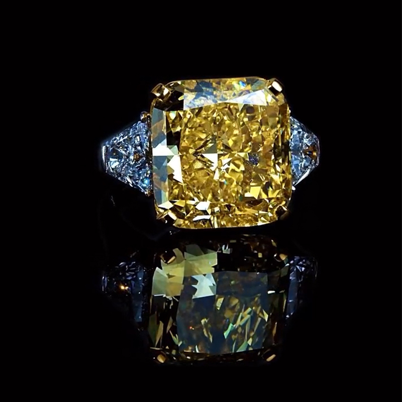 Street Luxury Fancy Yellow Cushion Cut 925 Sterling Silver Engagement Ring - Image 3