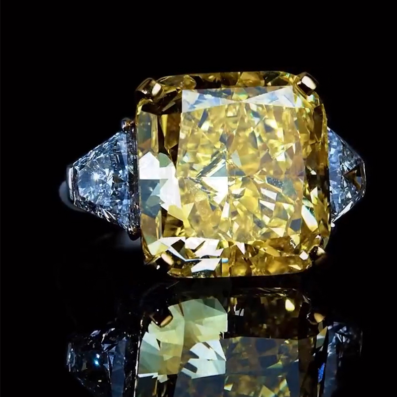 Street Luxury Fancy Yellow Cushion Cut 925 Sterling Silver Engagement Ring - Image 4
