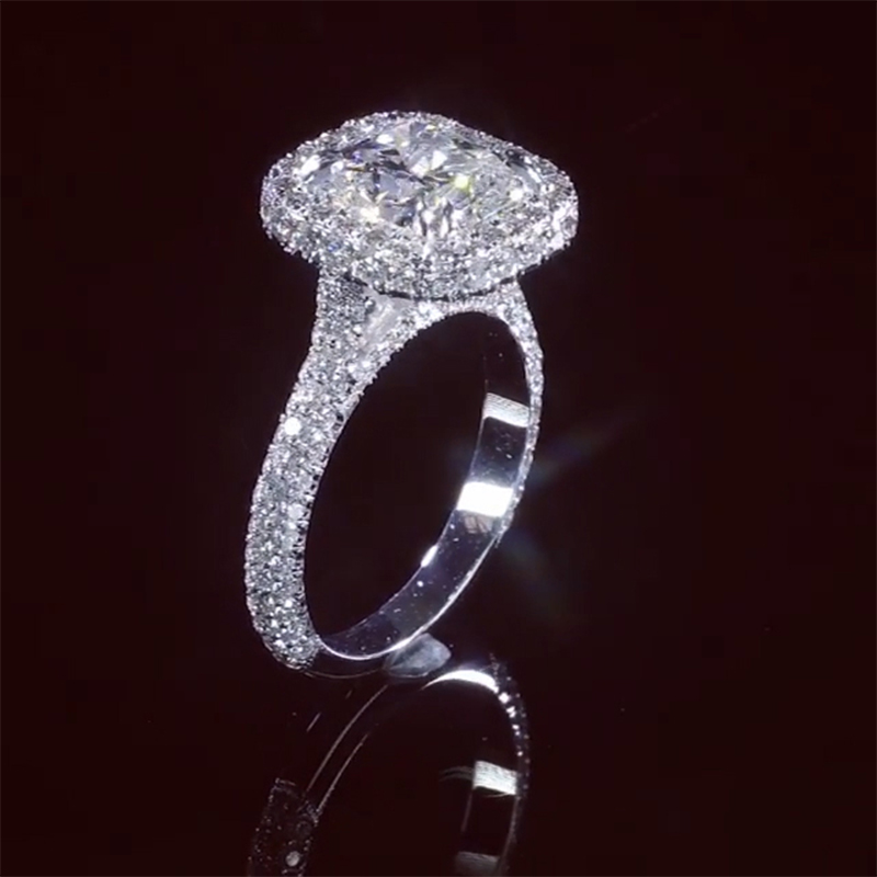 Iced Out Cushion Cut 925 Sterling Silver Engagement Ring With Silver Shine - Image 3