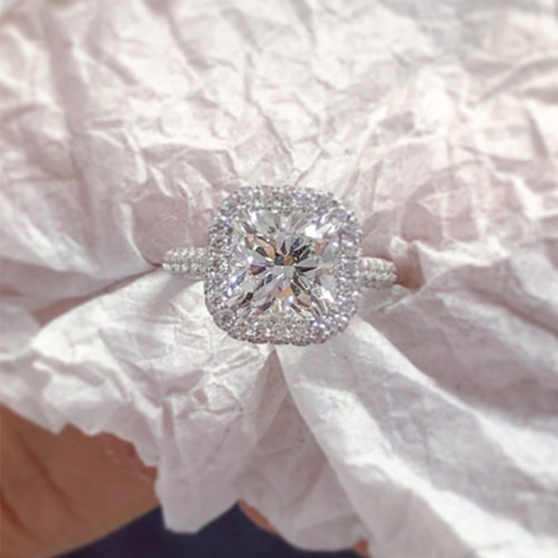 Iced Out Cushion Cut 925 Sterling Silver Engagement Ring With Silver Shine - Image 4