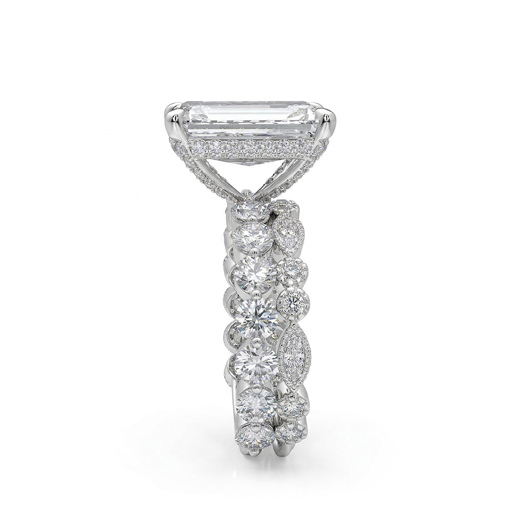 Street Luxury Flawless Emerald Cut Engagement Ring Set In Sterling Silver - Image 6