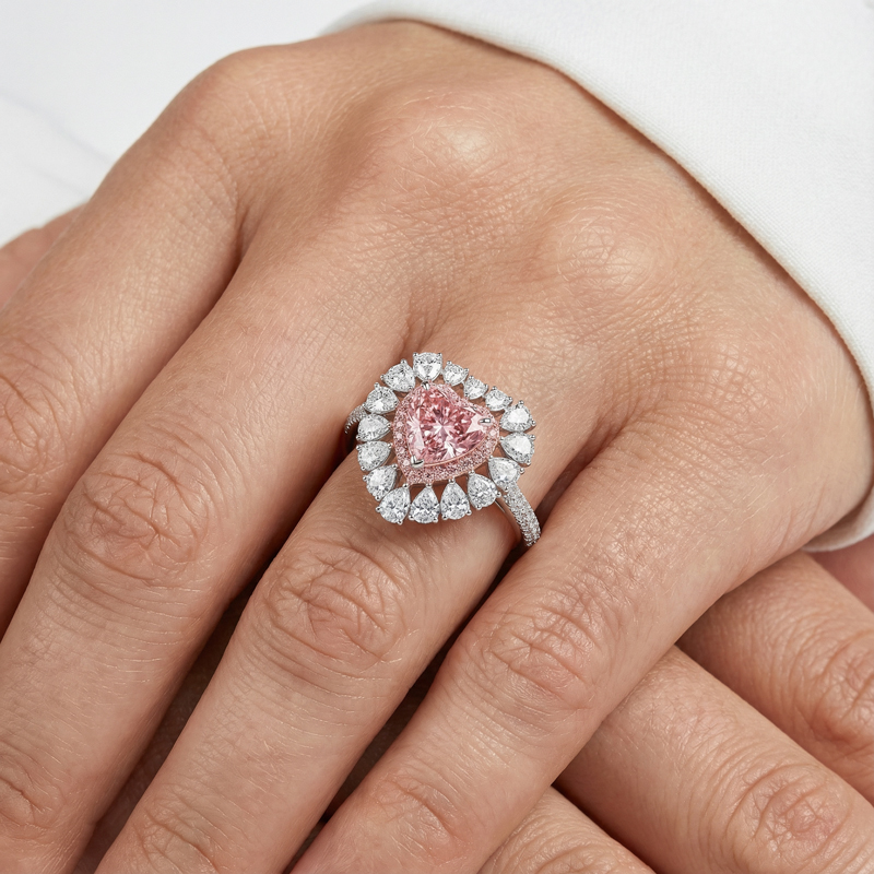 Pink Sweet Heart Cut & Pear Cut Engagement Ring In Sterling Silver Diamond - Image 3