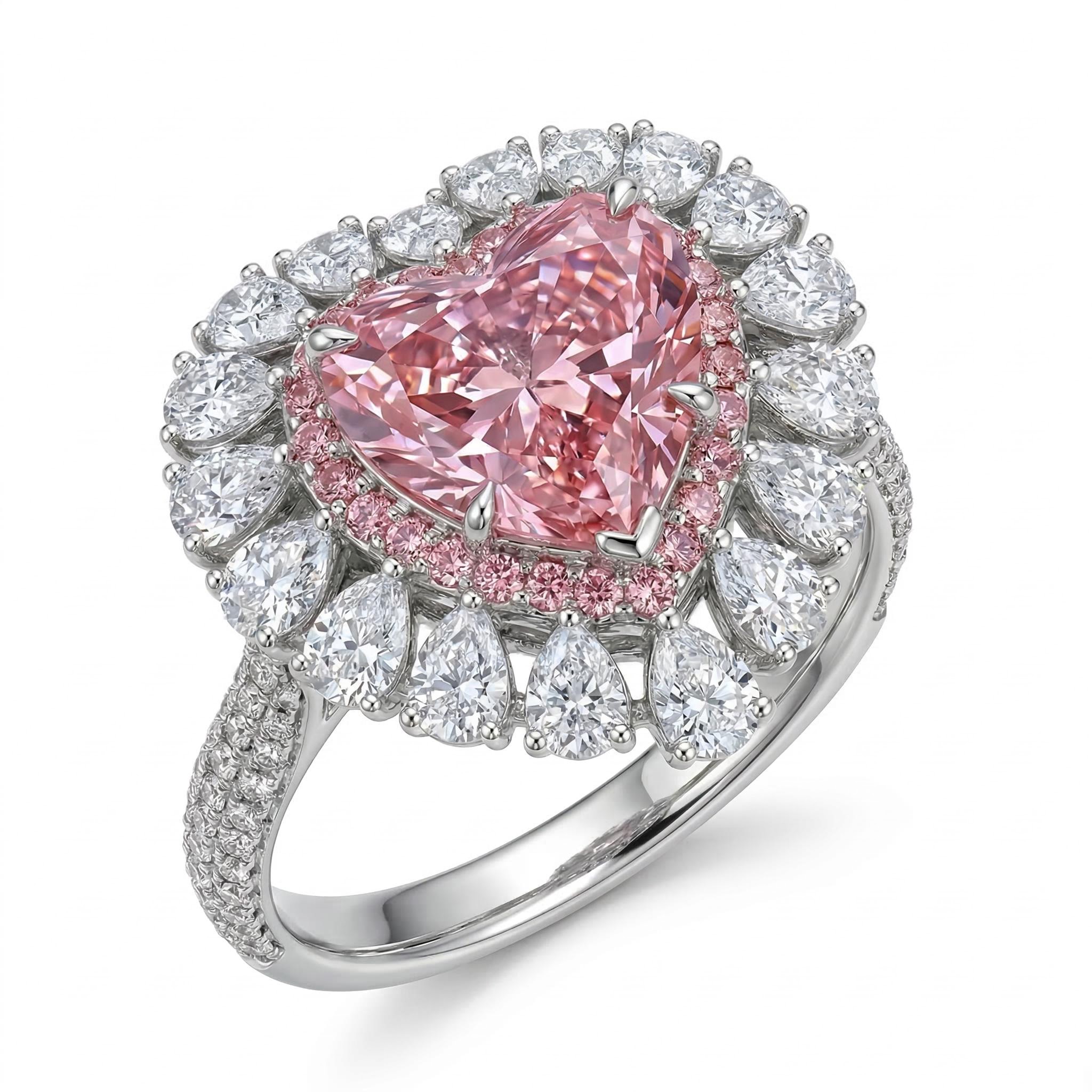 Pink Sweet Heart Cut & Pear Cut Engagement Ring In Sterling Silver Diamond - Image 4