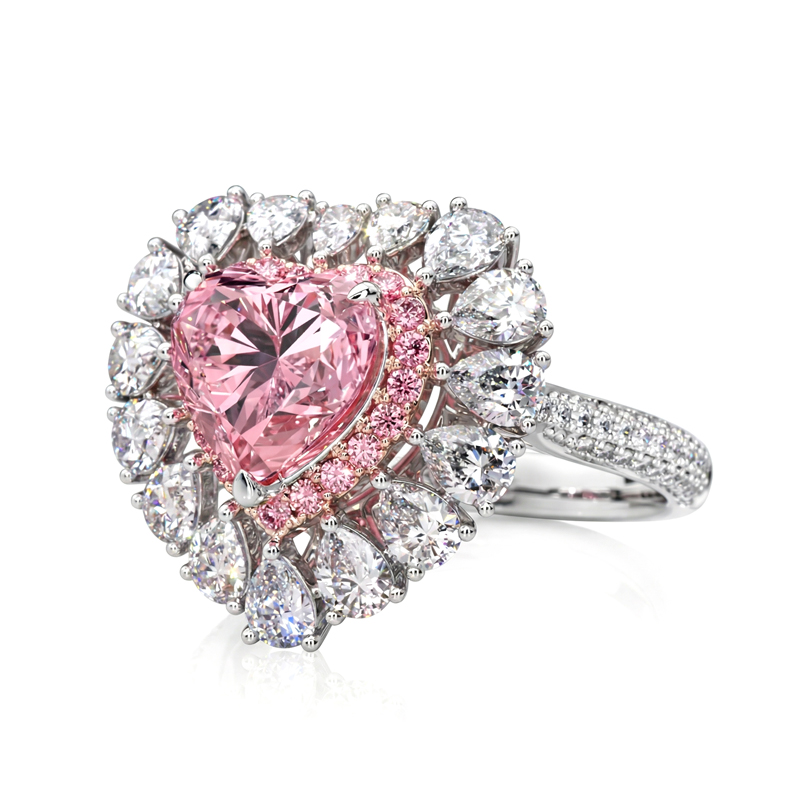 Pink Sweet Heart Cut & Pear Cut Engagement Ring In Sterling Silver Diamond - Image 5
