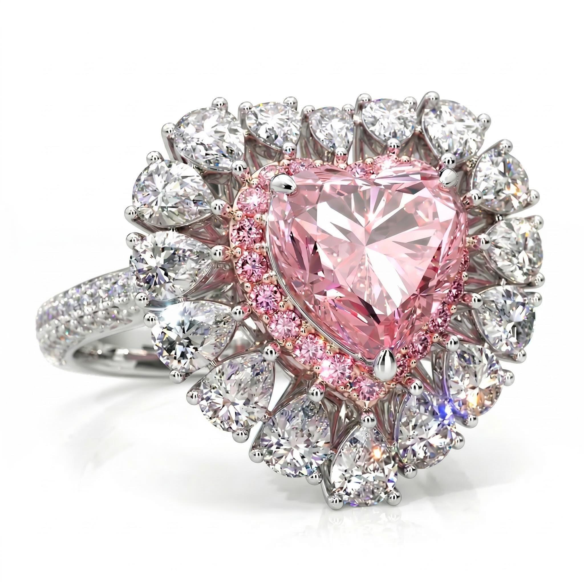 Pink Sweet Heart Cut & Pear Cut Engagement Ring In Sterling Silver Diamond - Image 6