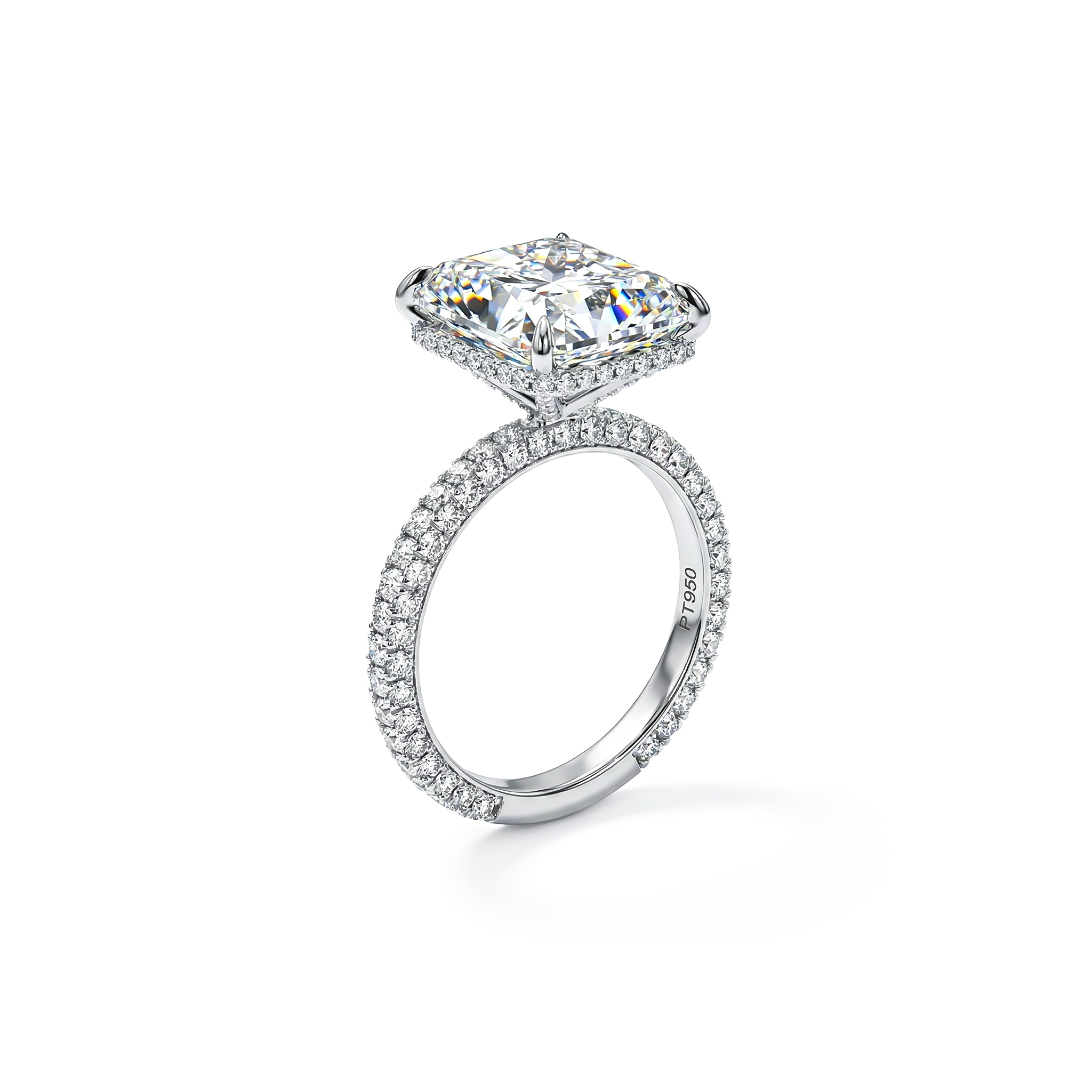 Elegant Radiant Cut 925 Sterling Silver Engagement Ring With Silver Shine
