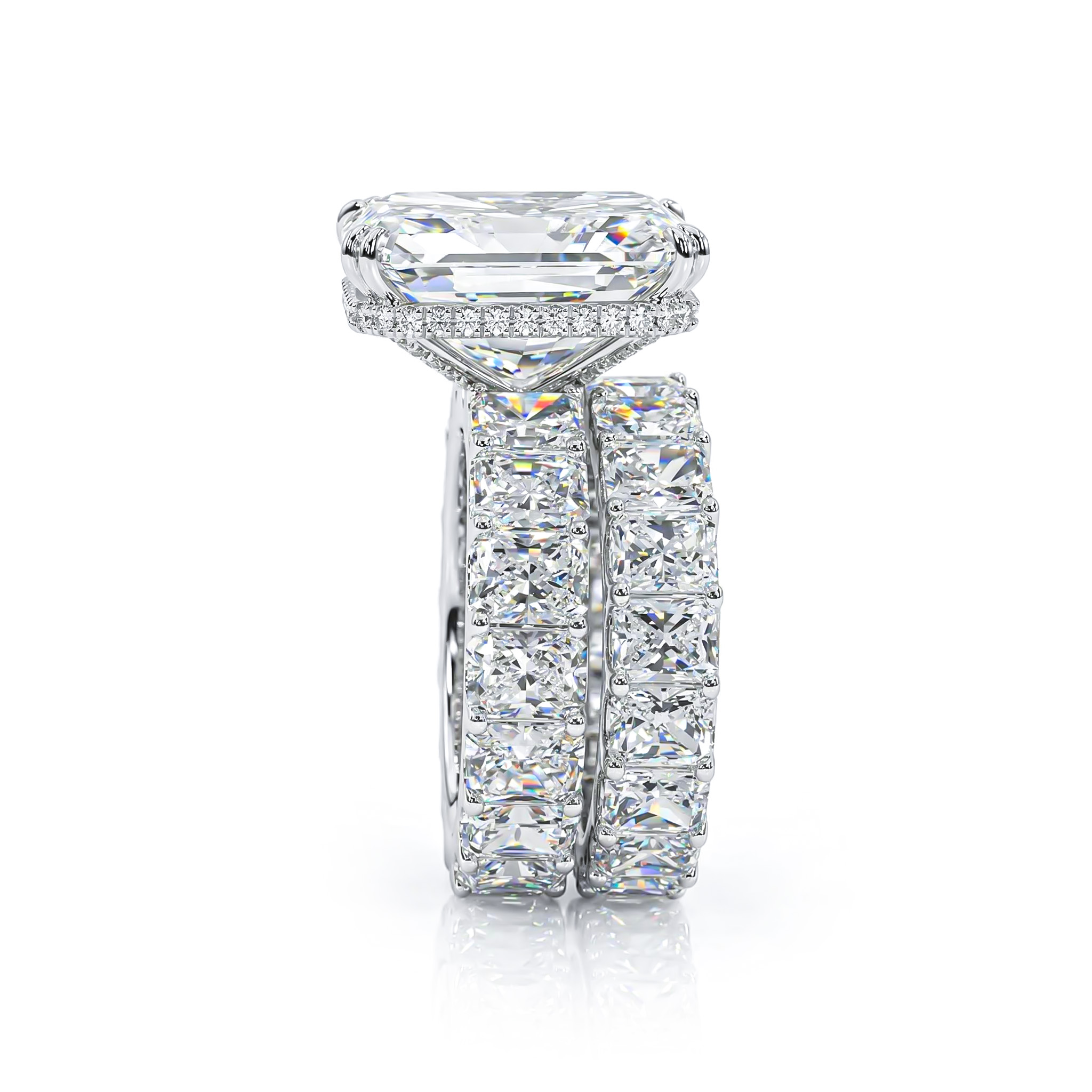 Bold Micro Pave Radiant Cut 925 Sterling Silver Engagement Ring Set - Image 4