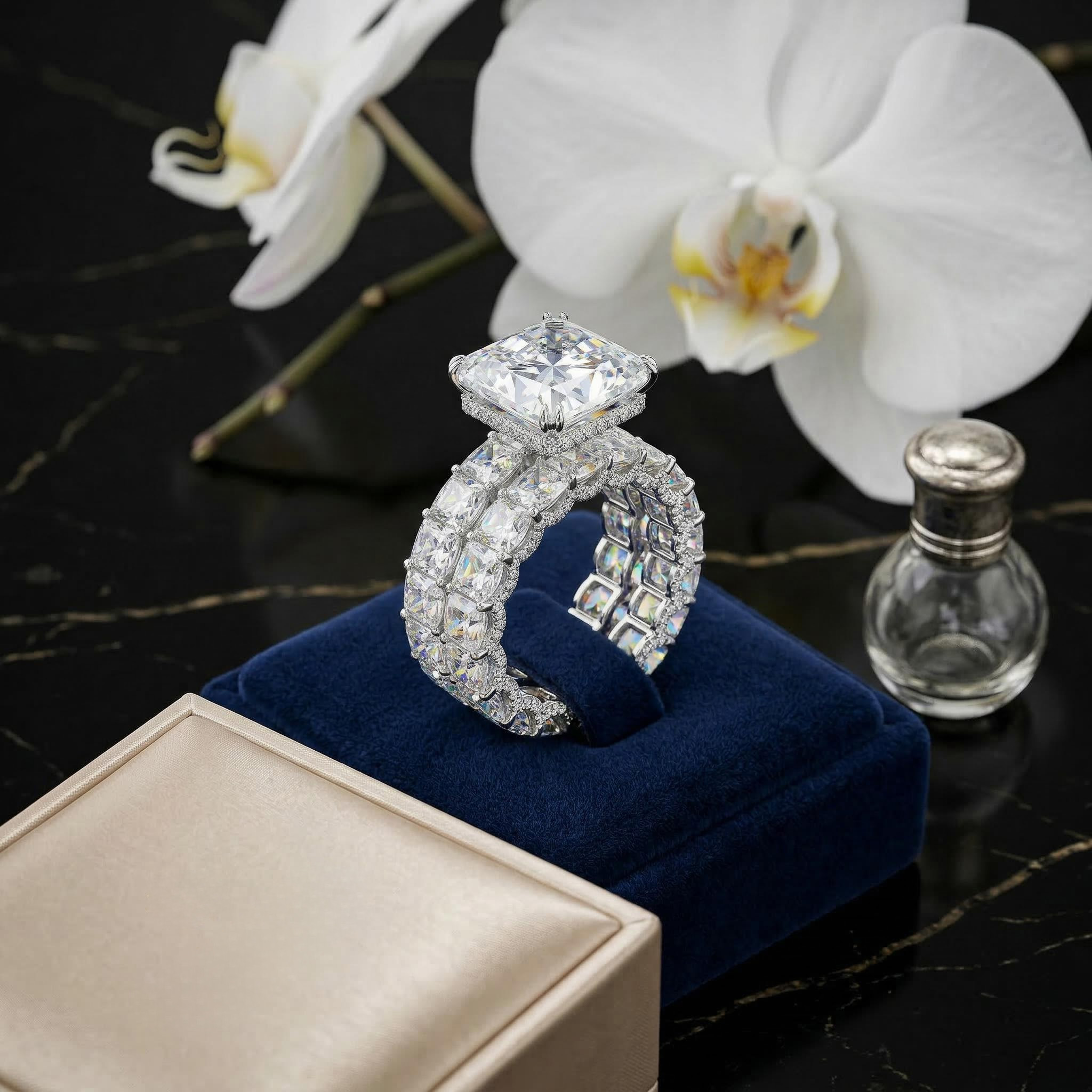 Bold Micro Pave Radiant Cut 925 Sterling Silver Engagement Ring Set - Image 6