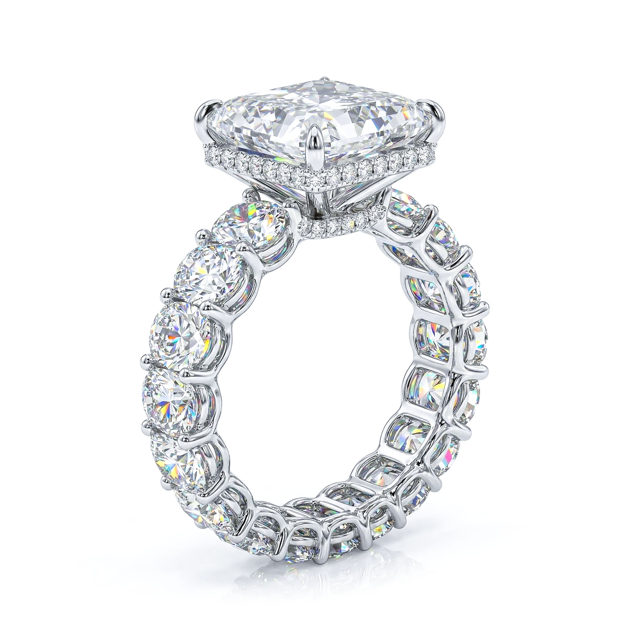 Bold Micro Pave Radiant Cut 925 Sterling Silver Engagement Ring Set - Image 7