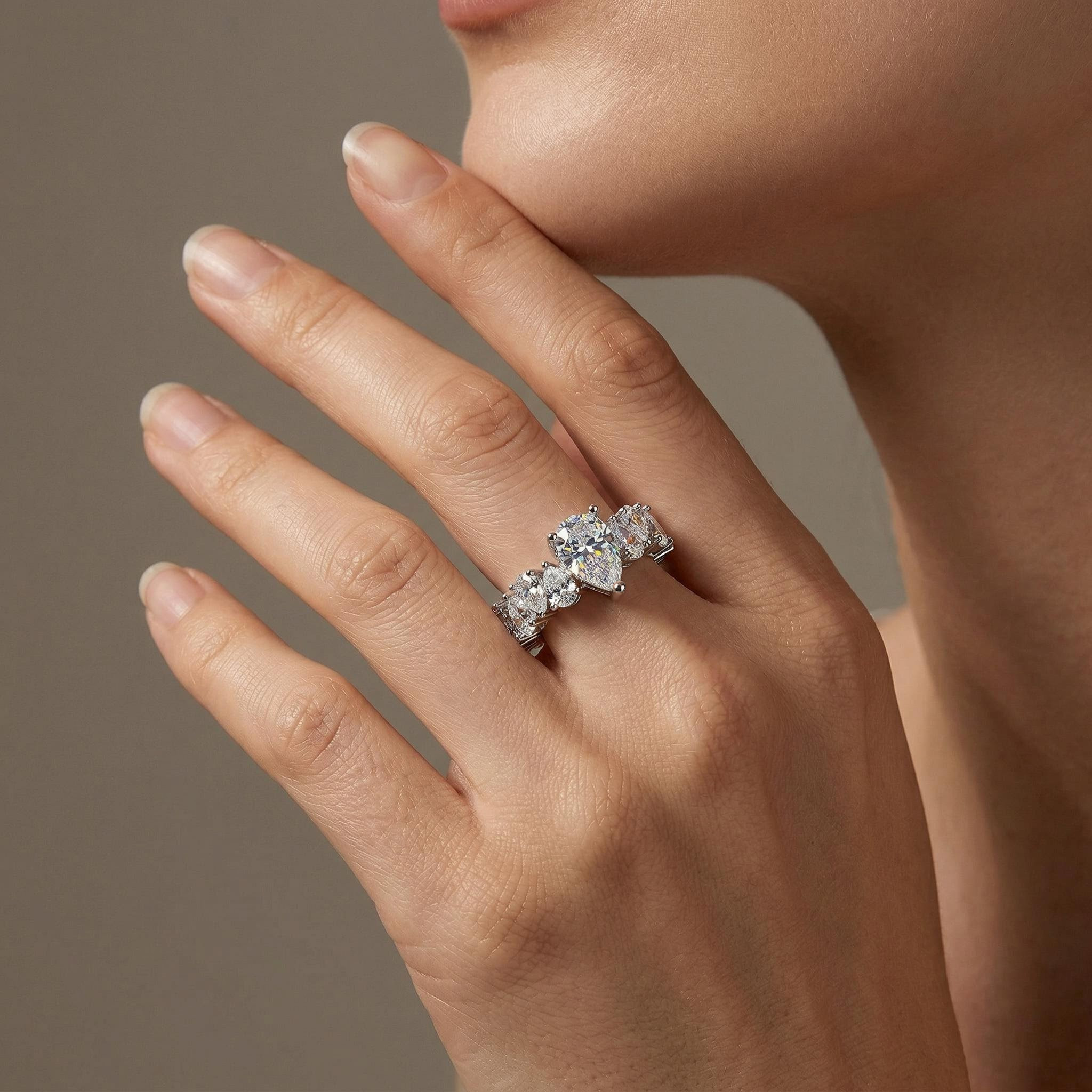 11.6ct. Tw. Captivating Pear Cut Eternity Engagement Ring In Sterling - Image 3