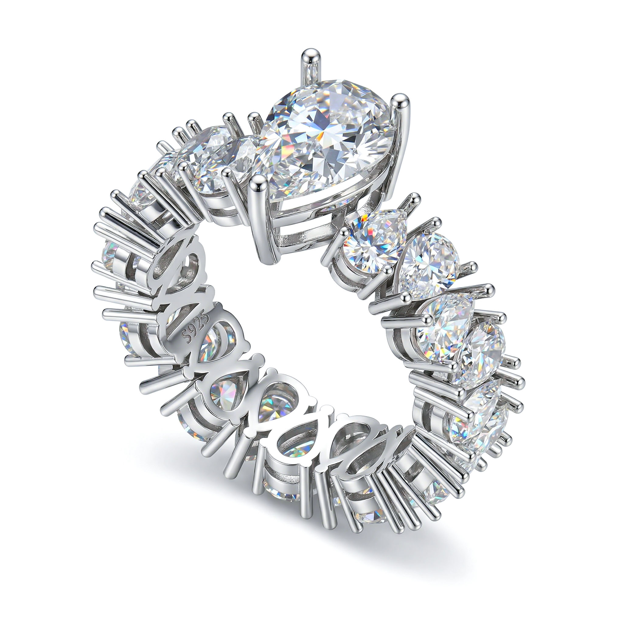 11.6ct. Tw. Captivating Pear Cut Eternity Engagement Ring In Sterling - Image 5