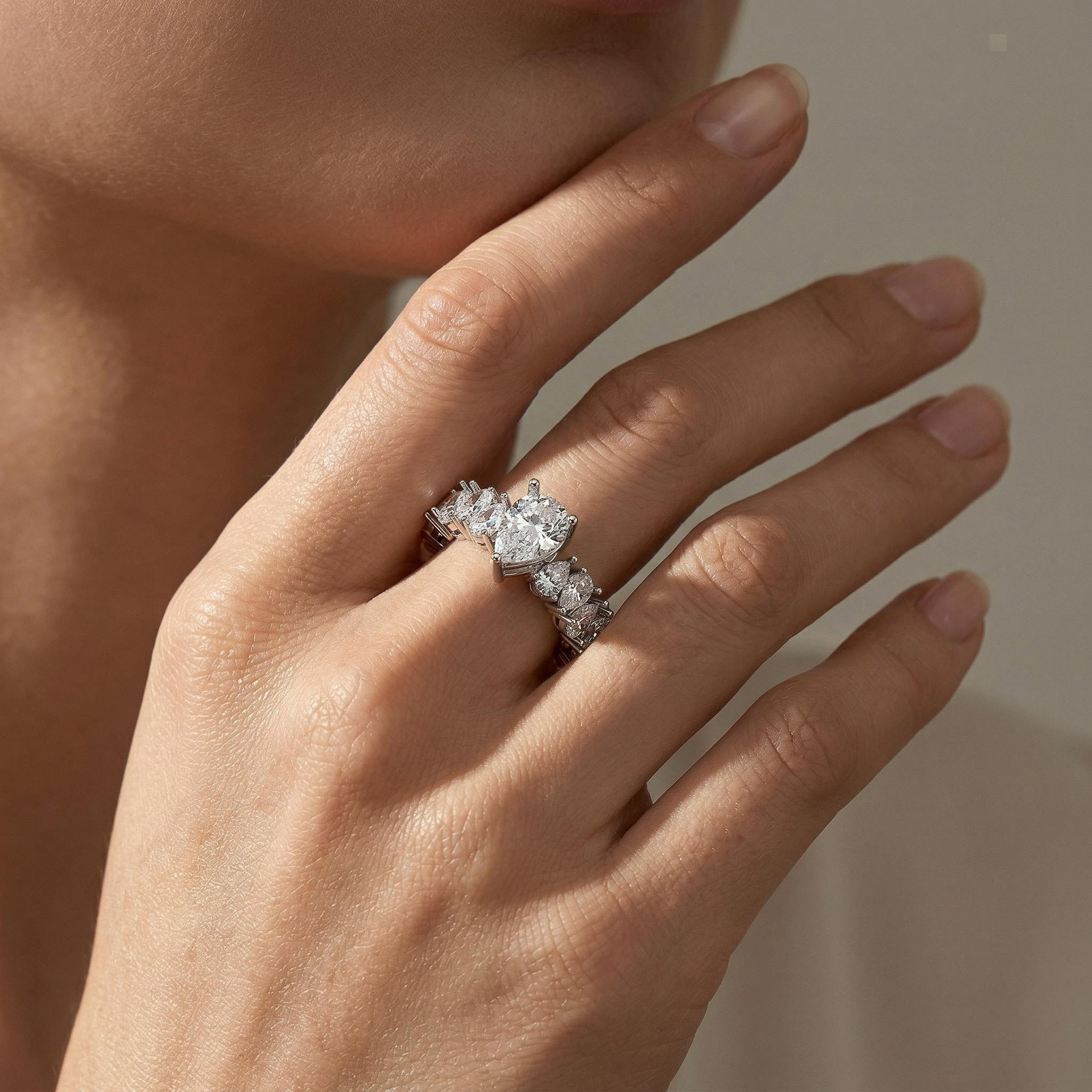 11.6ct. Tw. Captivating Pear Cut Eternity Engagement Ring In Sterling - Image 7
