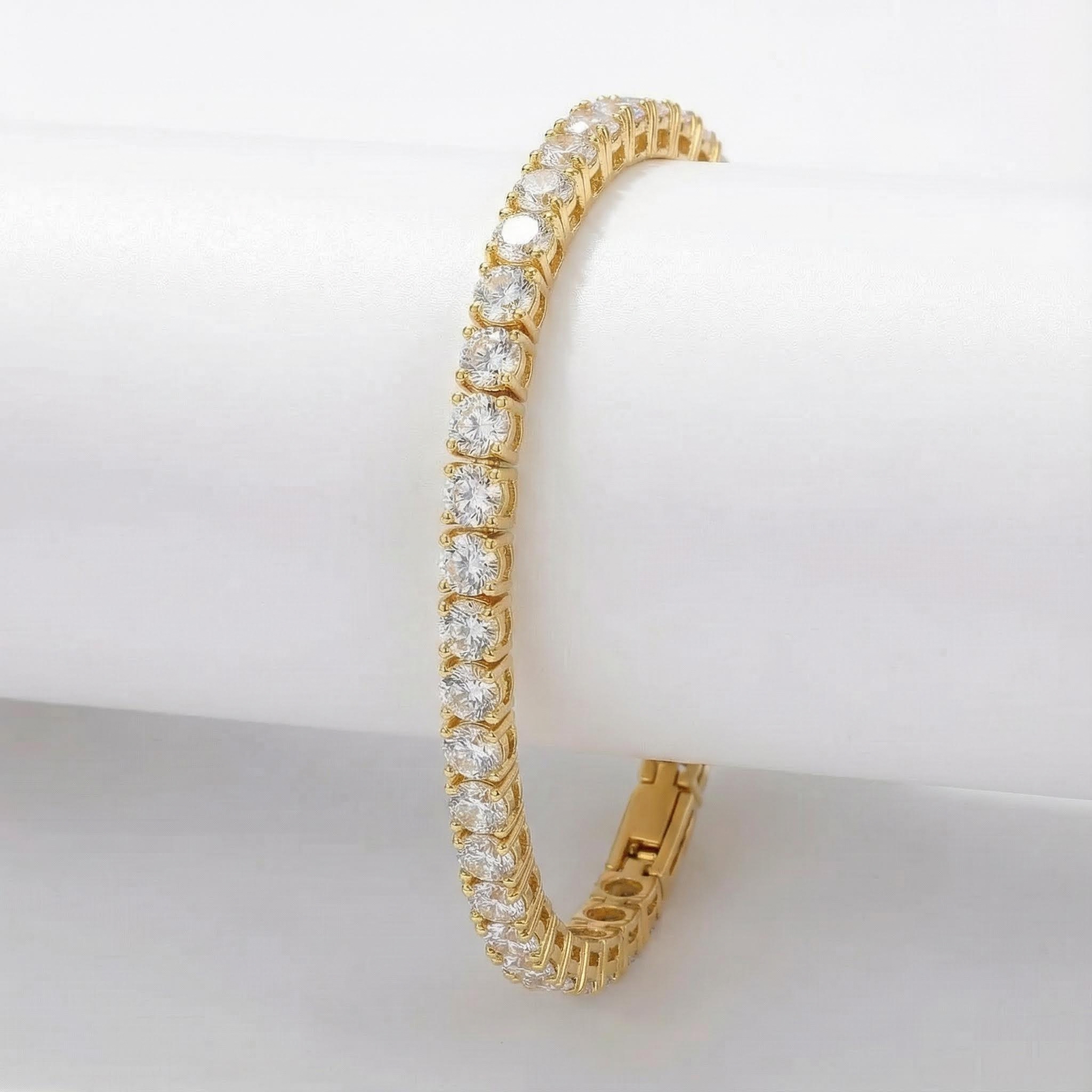 Women's 3mm Single Row Tennis Bracelet In Gold With Iced Out Shine - Image 4