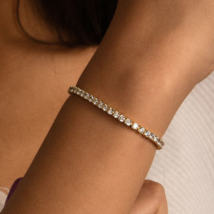 Women's 3mm Single Row Tennis Bracelet In Gold With Iced Out Shine - Image 8