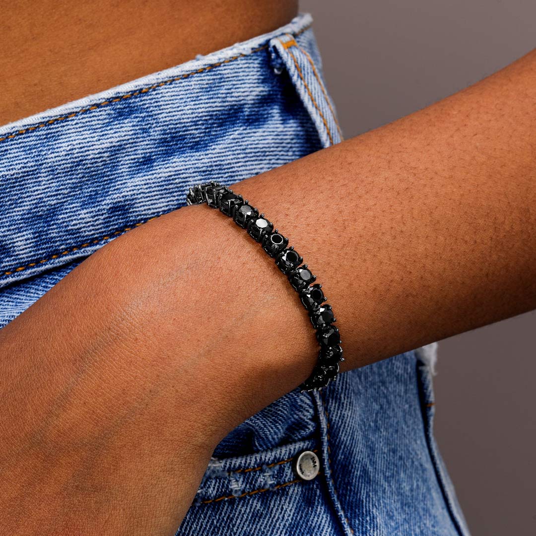 Women's 5mm Black Stones Tennis Bracelet In Black Gold Iced Out - Image 6