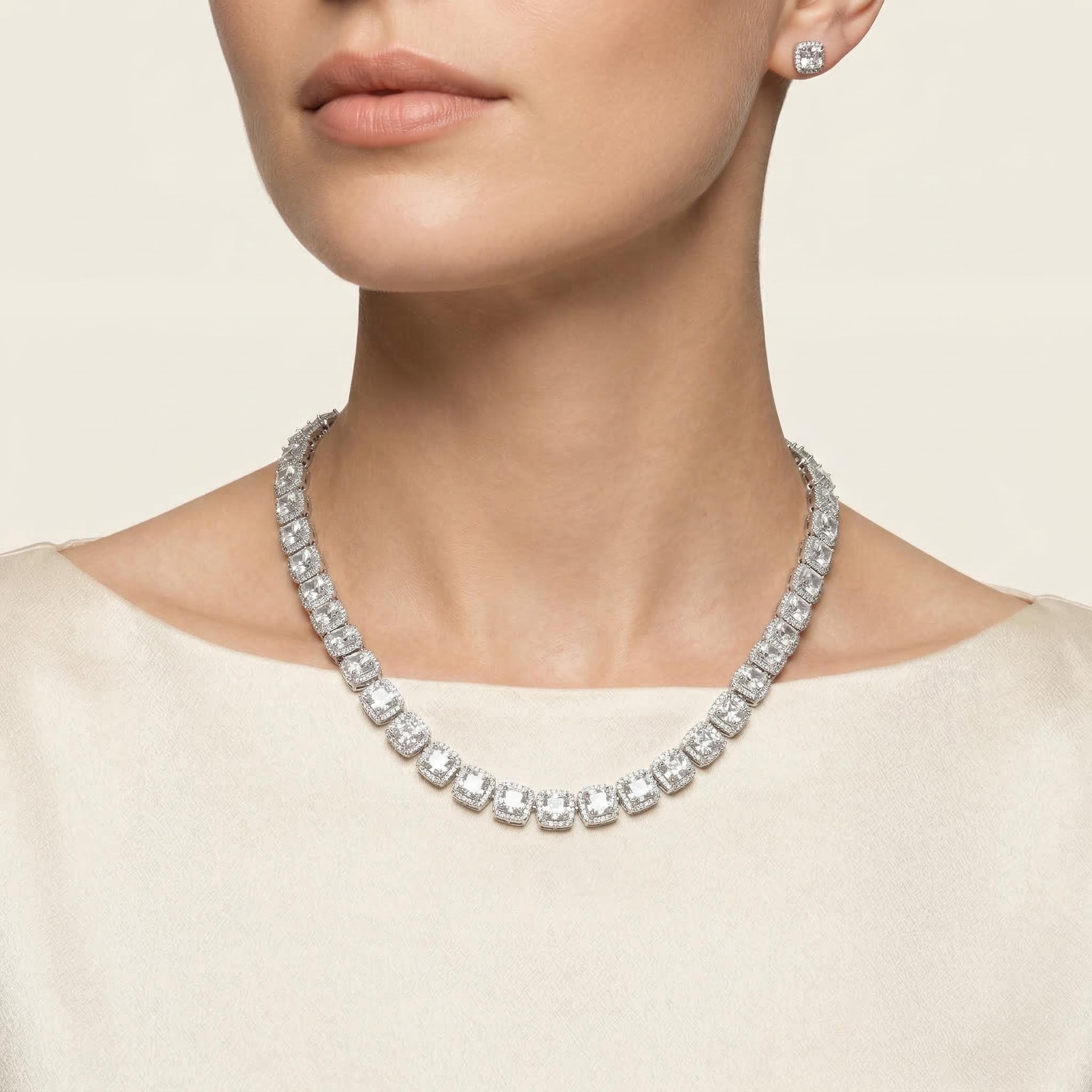 Women's 10mm Clustered Tennis Chain In White Gold With Iced Out Shine - Image 3