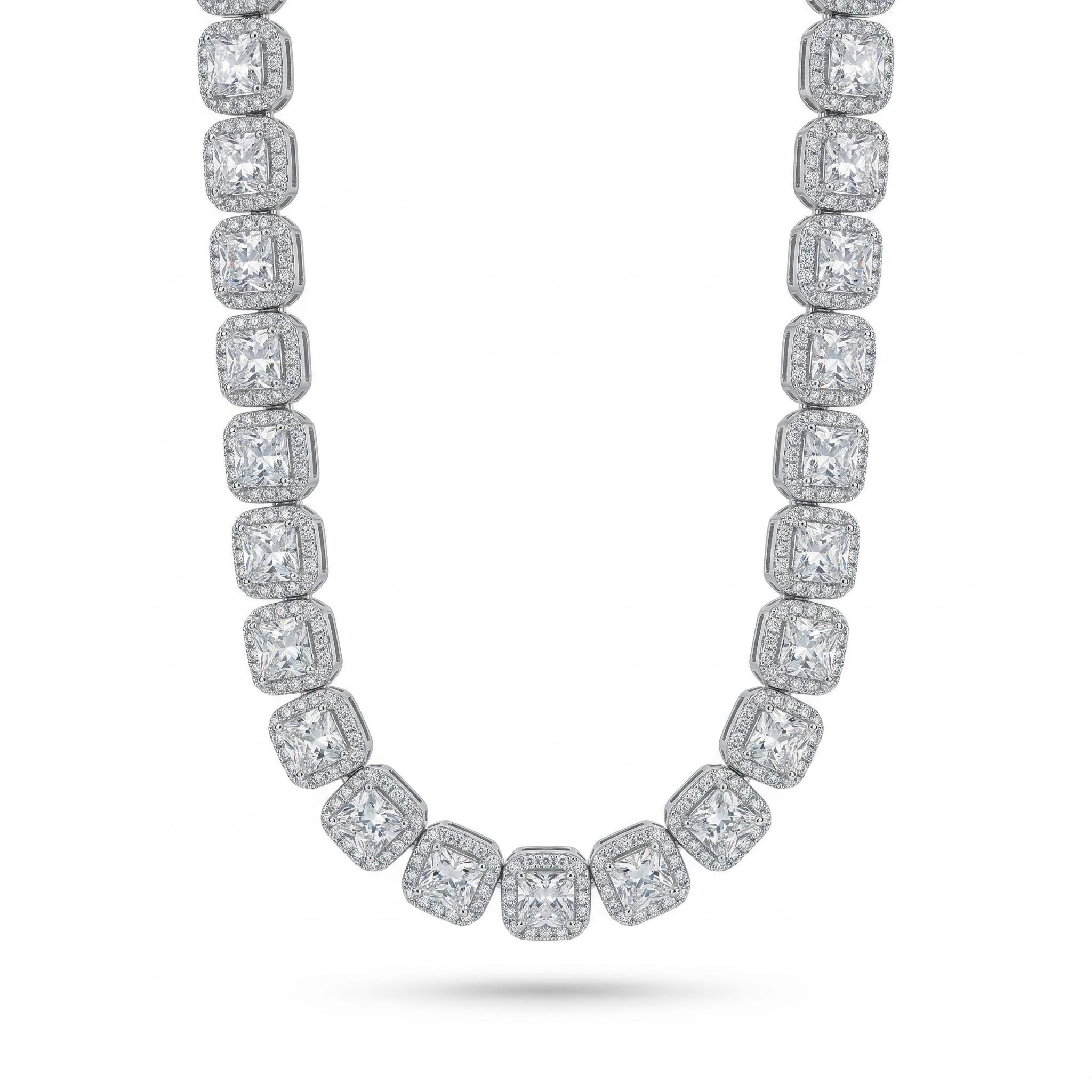 Women's 10mm Clustered Tennis Chain In White Gold With Iced Out Shine - Image 4