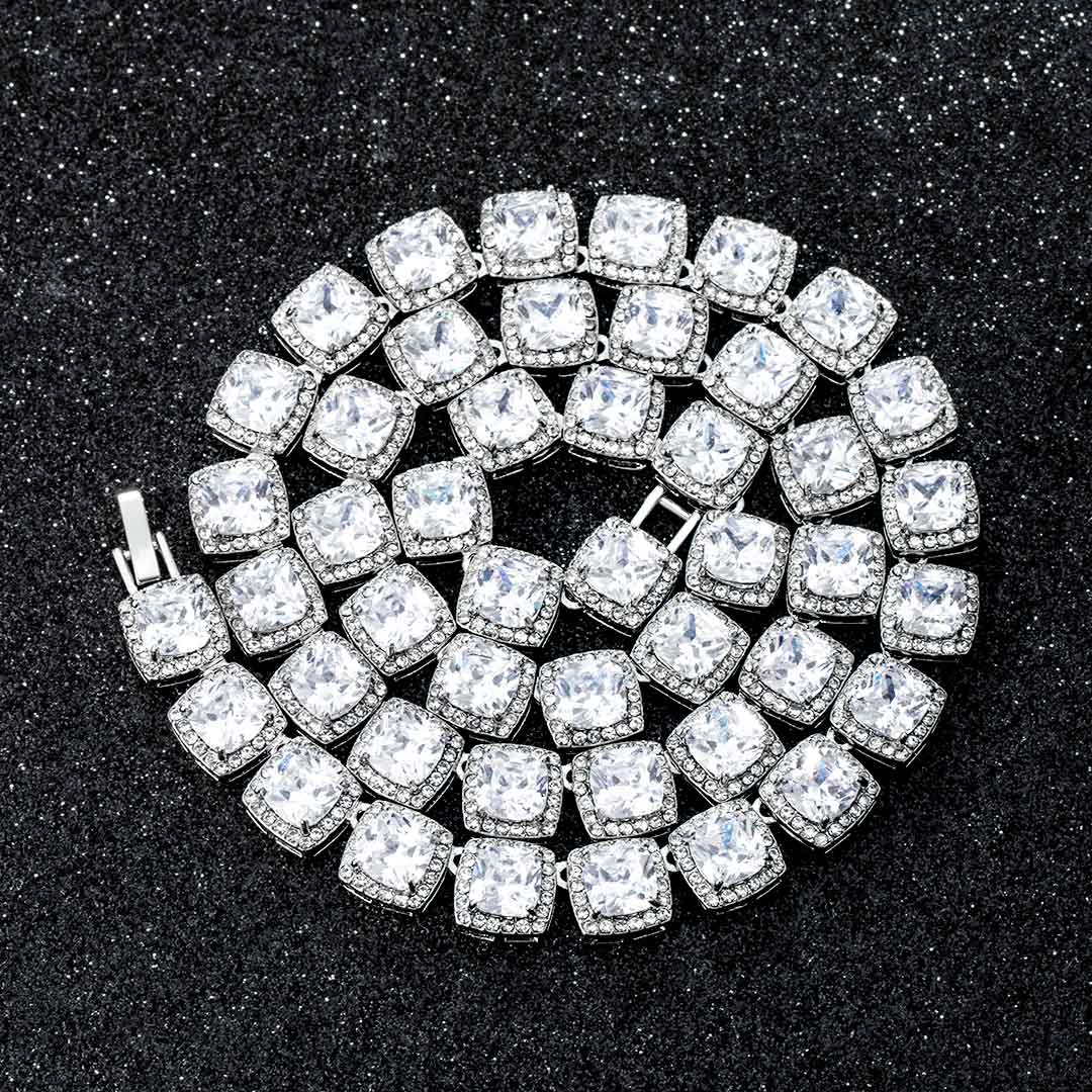 Women's 10mm Clustered Tennis Chain In White Gold With Iced Out Shine - Image 5
