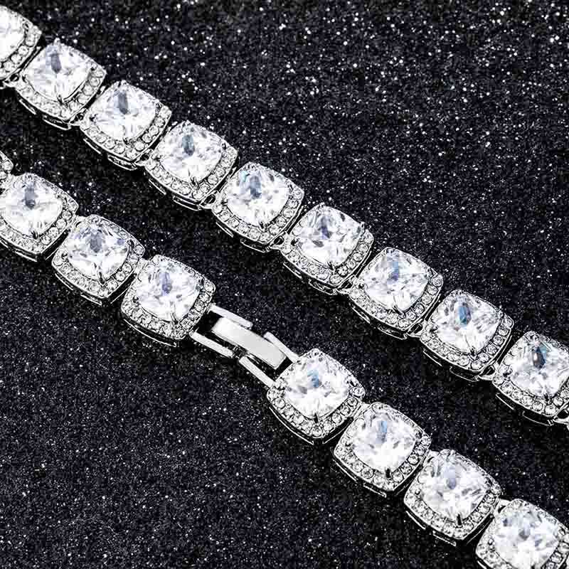 Women's 10mm Clustered Tennis Chain In White Gold With Iced Out Shine - Image 6