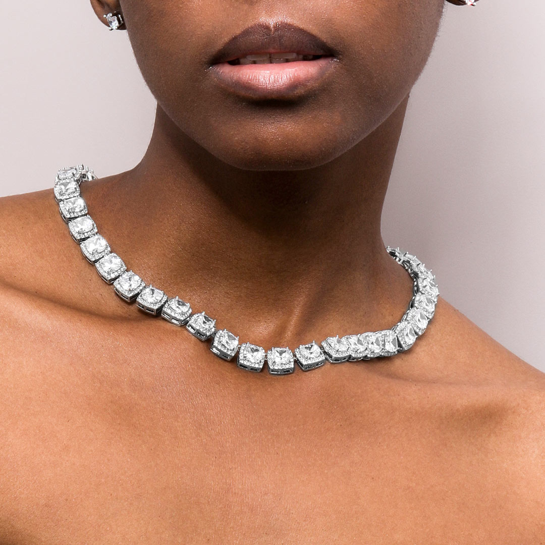 Women's 10mm Clustered Tennis Chain In White Gold With Iced Out Shine - Image 8