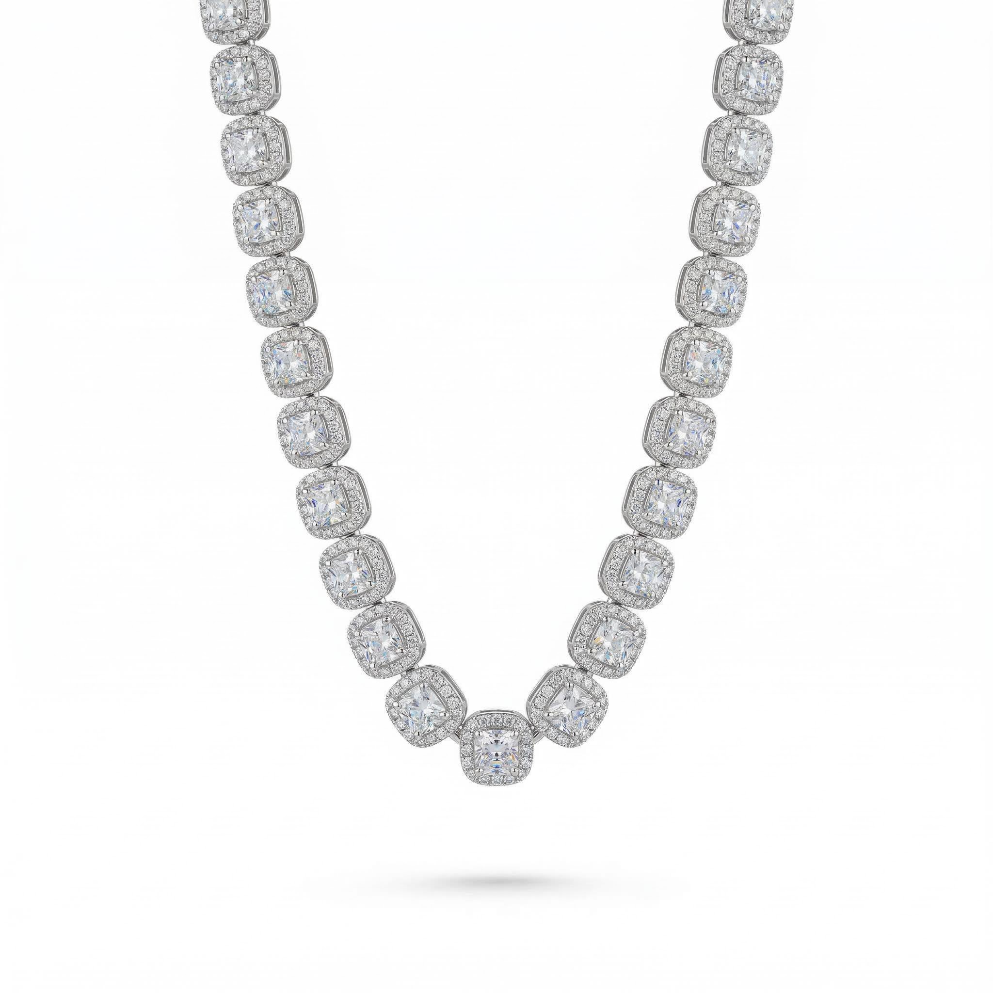 Women's 10mm Clustered Tennis Chain In White Gold With Iced Out Shine