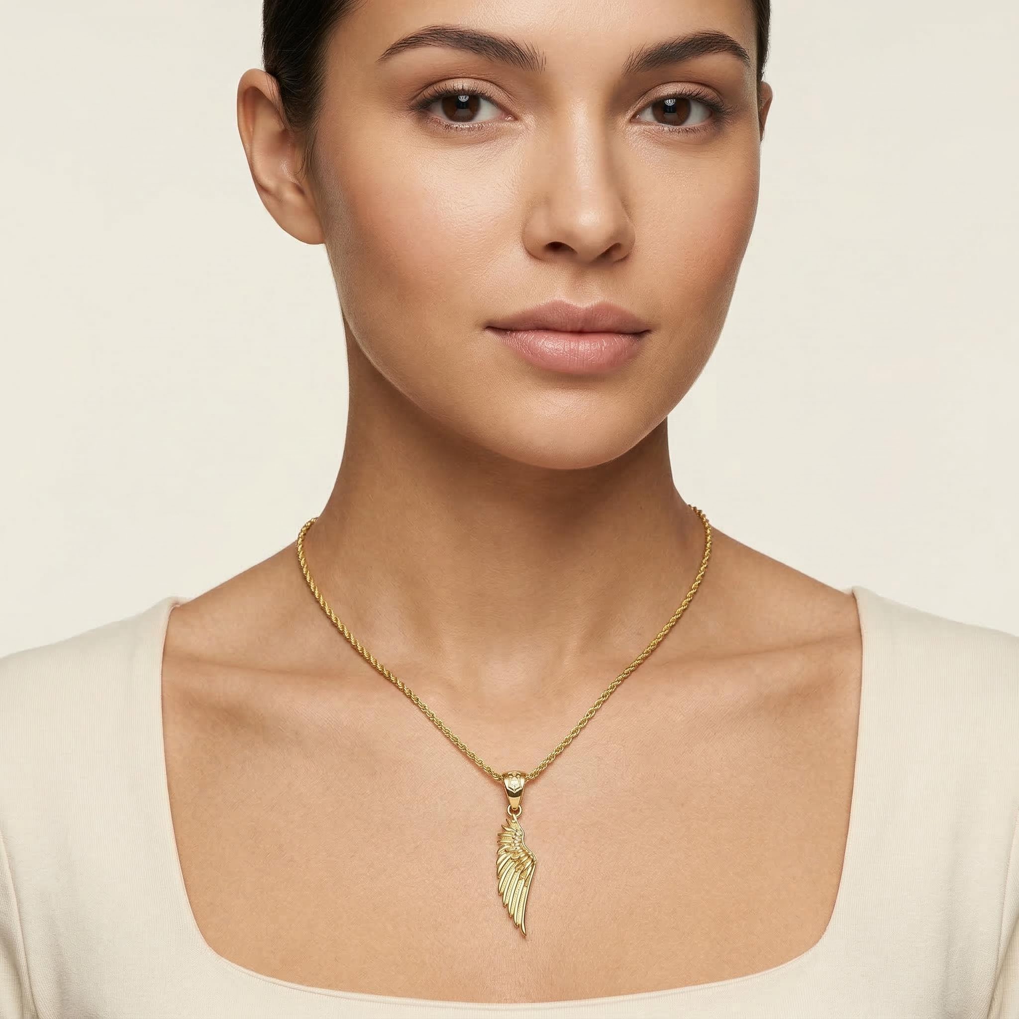 Women's Medium Angel Wing Pendant In Gold With Street Luxury Shine - Image 3